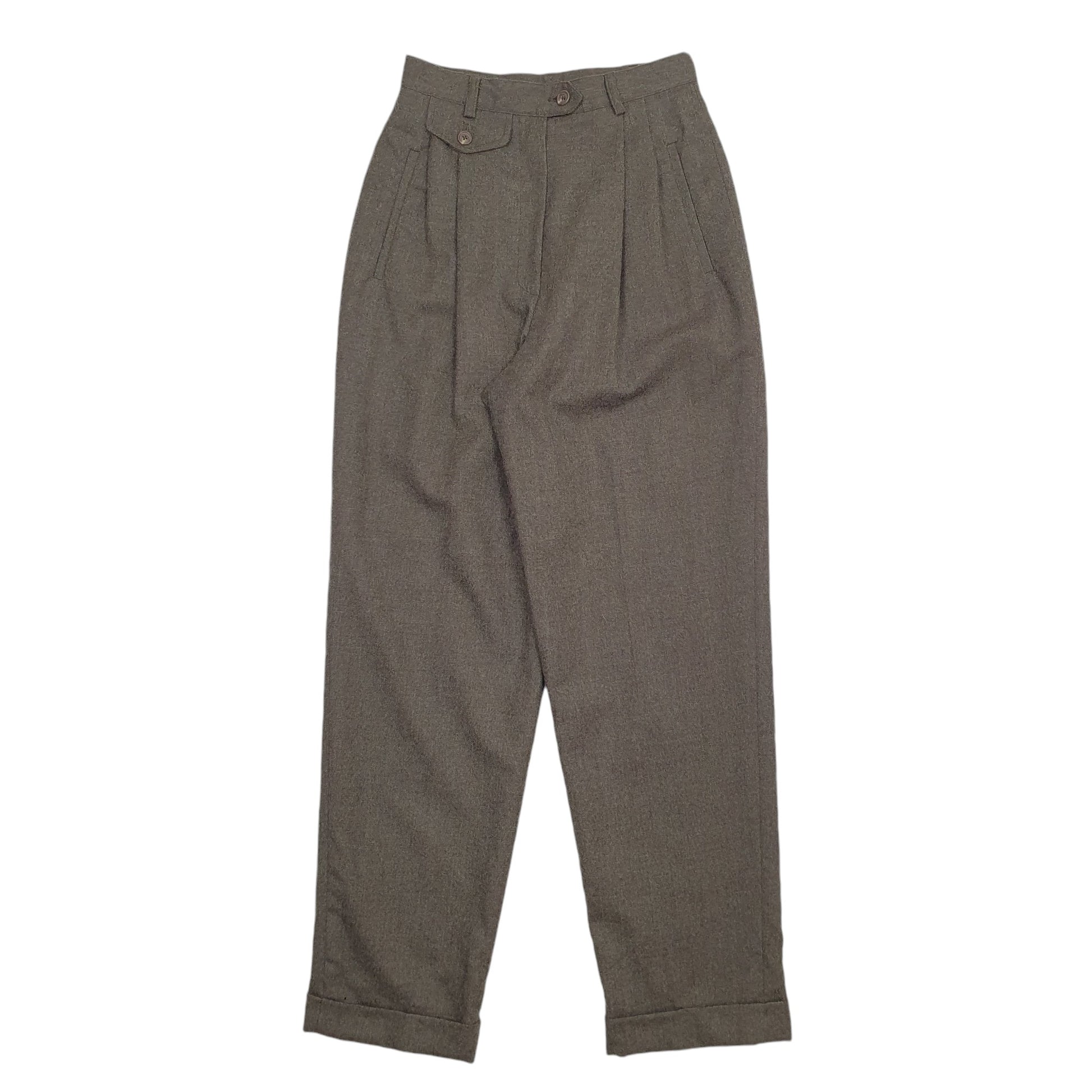 Womens Grey Ralph Lauren Wool Made In USA Pleated Chino Trousers