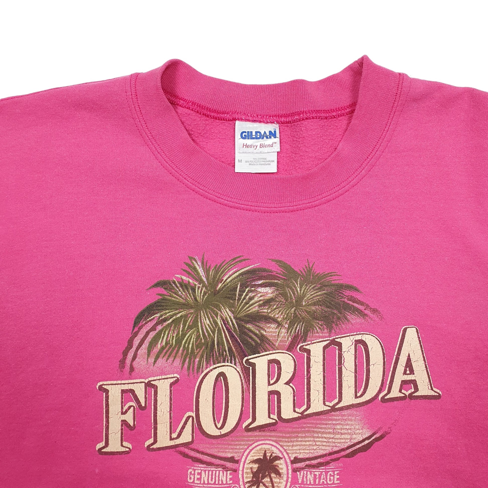 Mens Pink Gildan Florida Palm Trees Spellout Crewneck Jumper