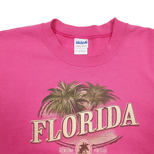 Mens Pink Gildan Florida Palm Trees Spellout Crewneck Jumper