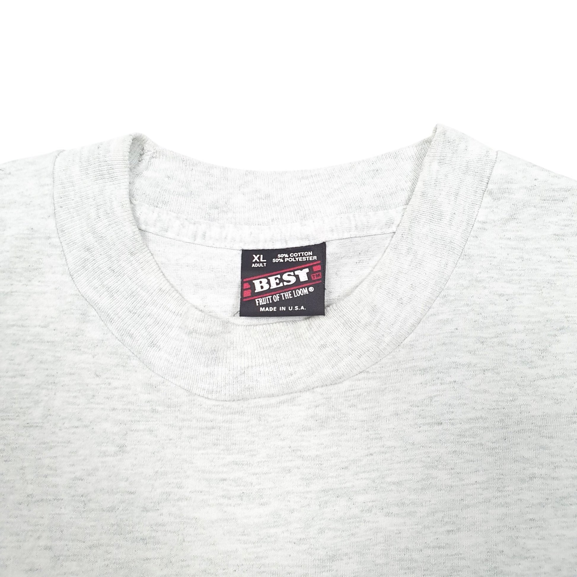 Mens Grey Fruit Of The Loom Single Stitch Vintage 90s Made In USA WC Insurance Short Sleeve T Shirt