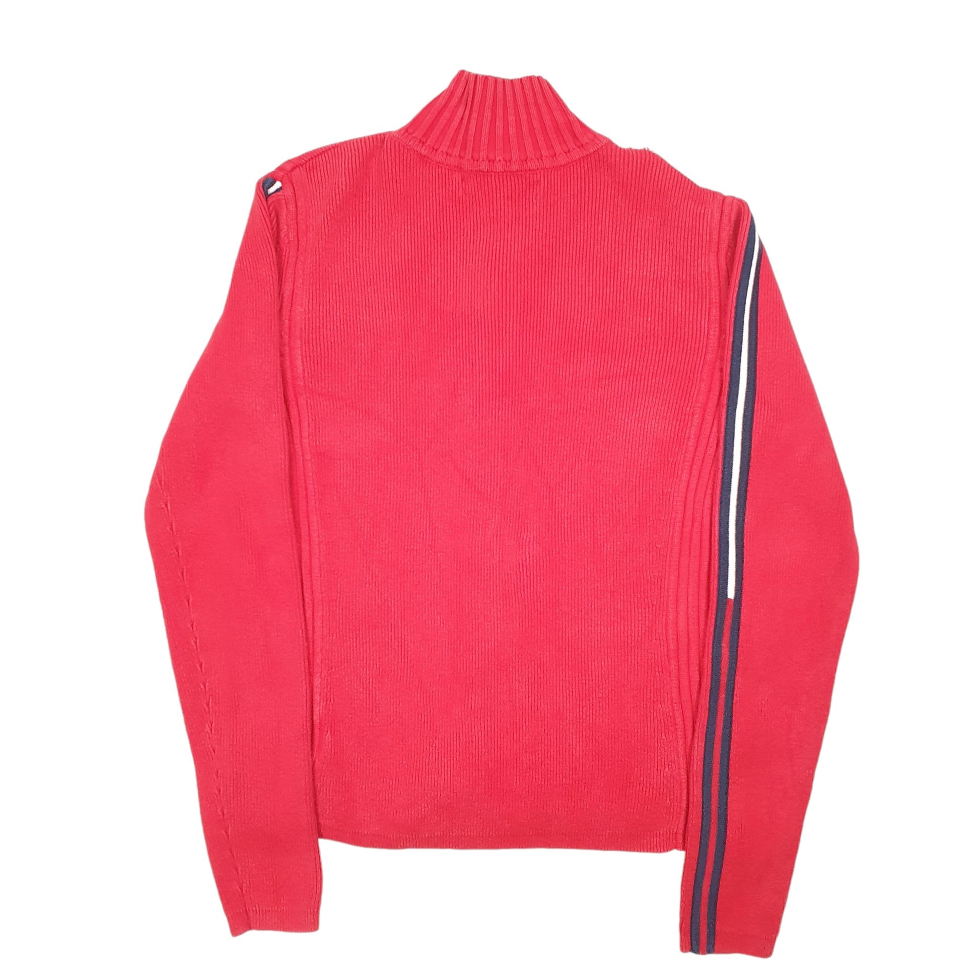 Womens Red Tommy Hilfiger Knit Ribbed Cardigan Top Full Zip Jumper