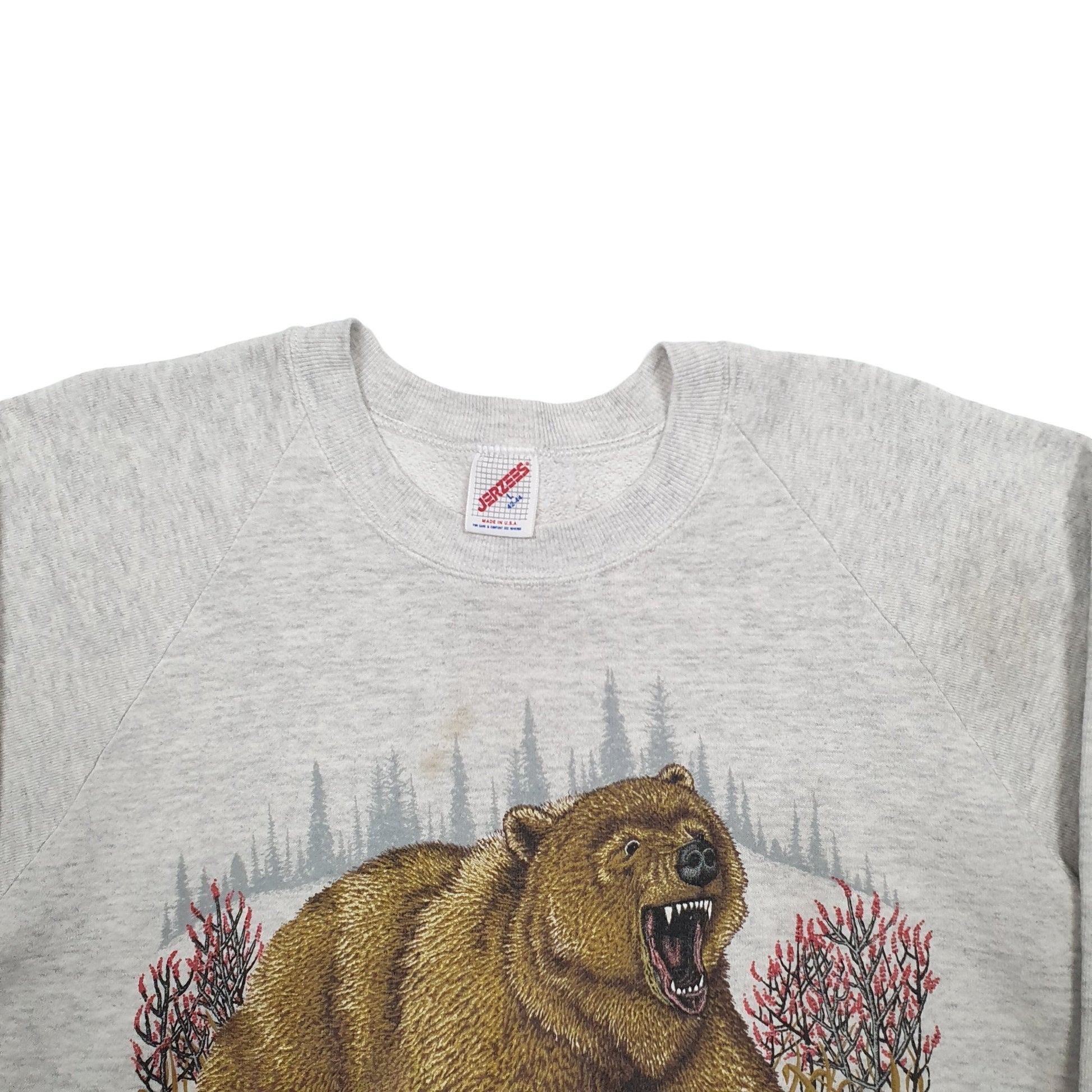 Mens Grey Jerzees Bear Made In USA Crewneck Jumper