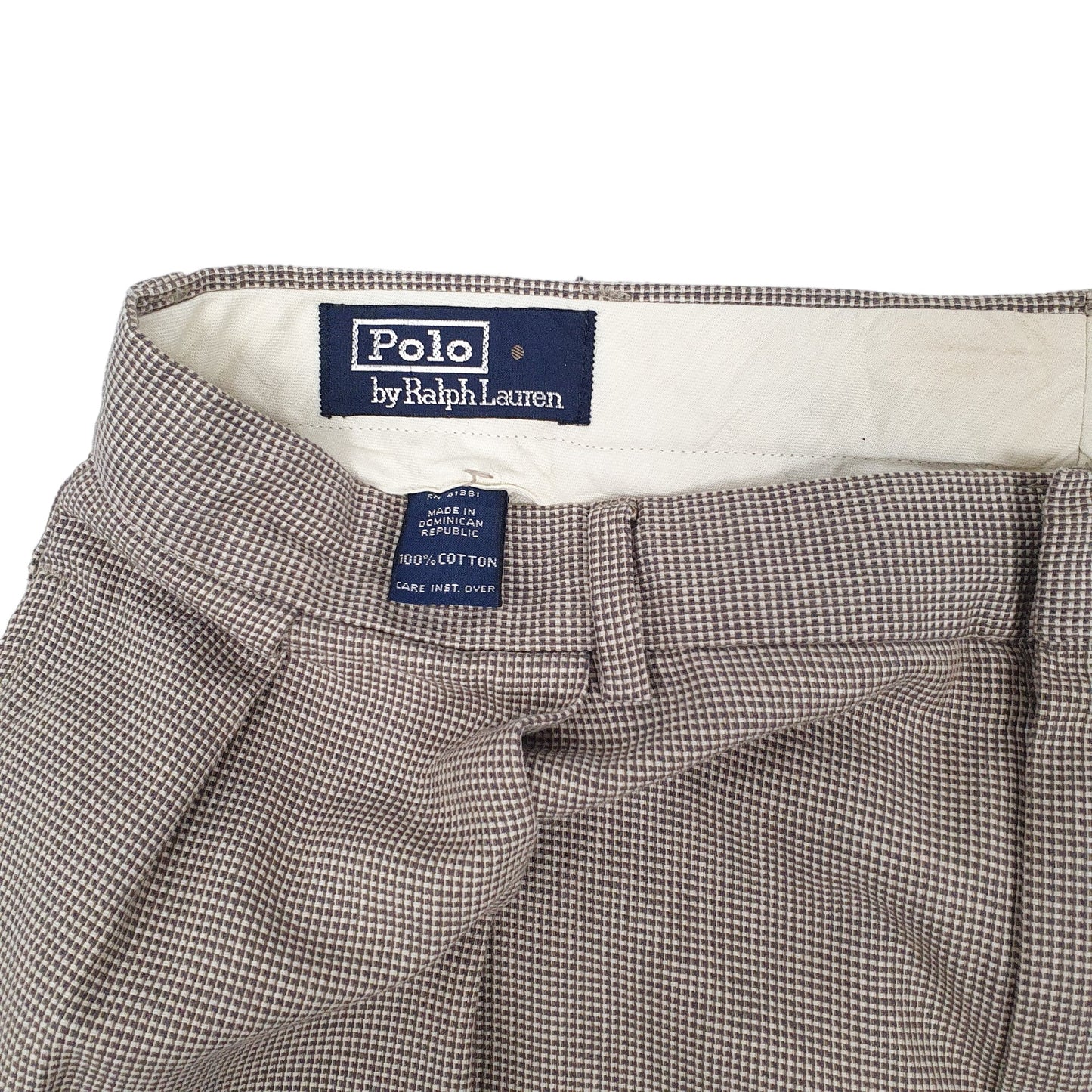 Mens Beige Polo Ralph Lauren Vintage 90s Double Pleated Houndtooth Chino Trousers
