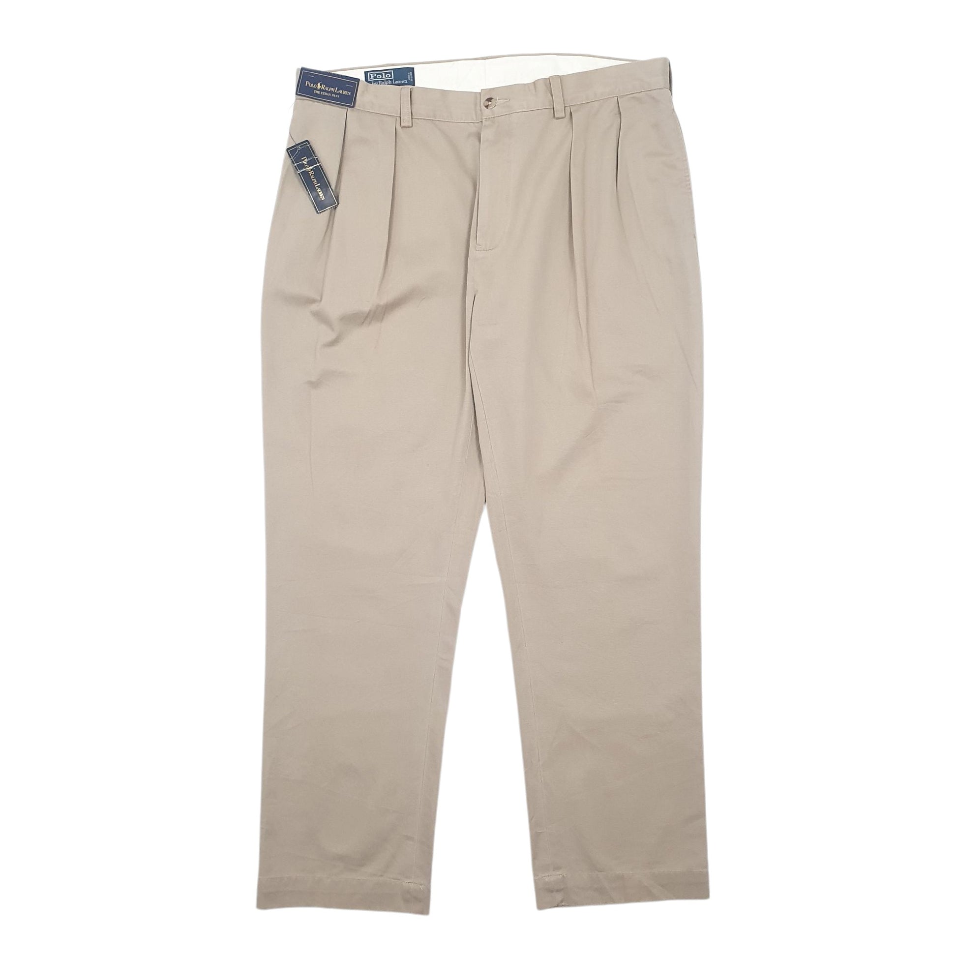 Mens Beige Polo Ralph Lauren Double Pleated Ethan Pants Chino Trousers