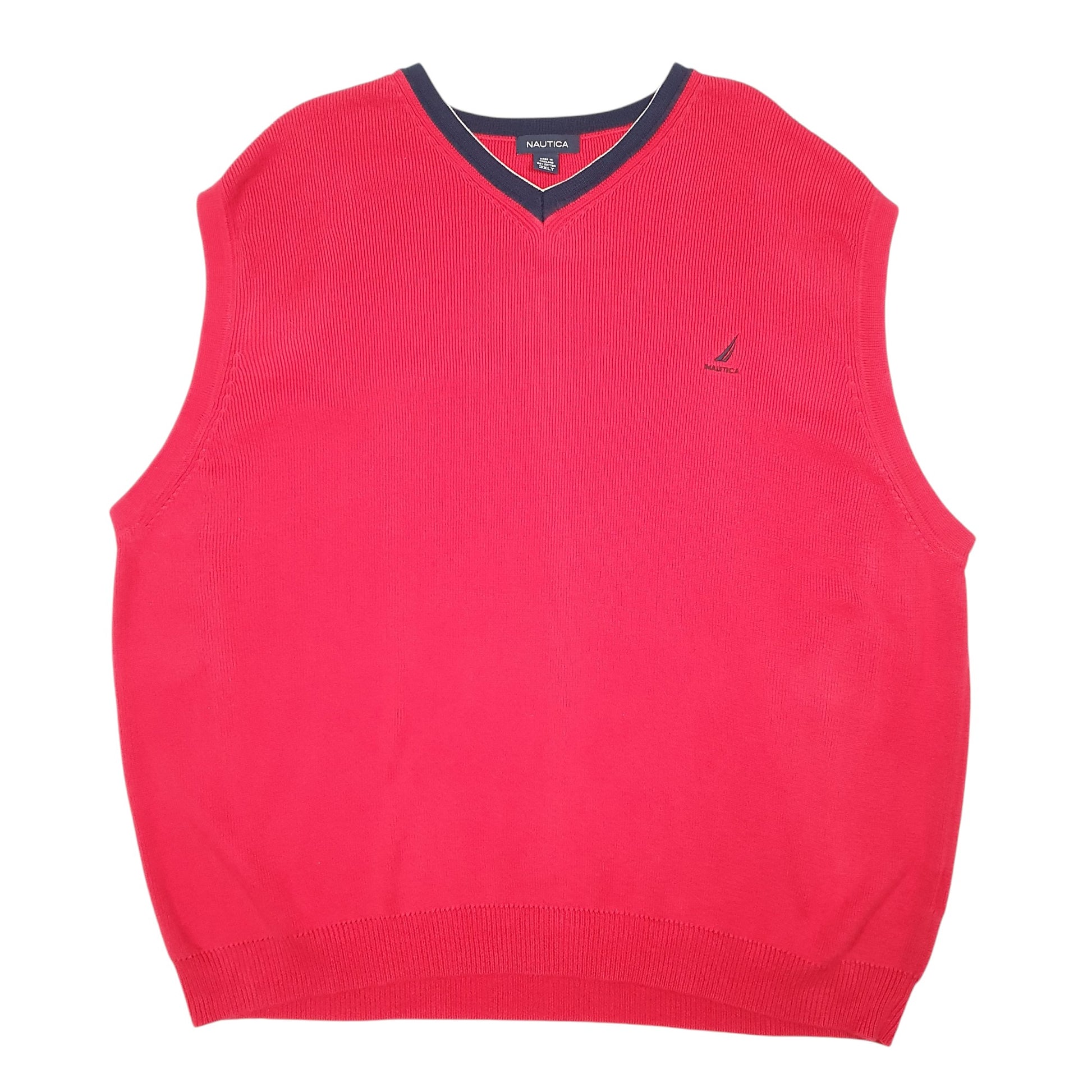 Mens Red Nautica Knit Tank Top Sweater Vest Tall V Neck Jumper