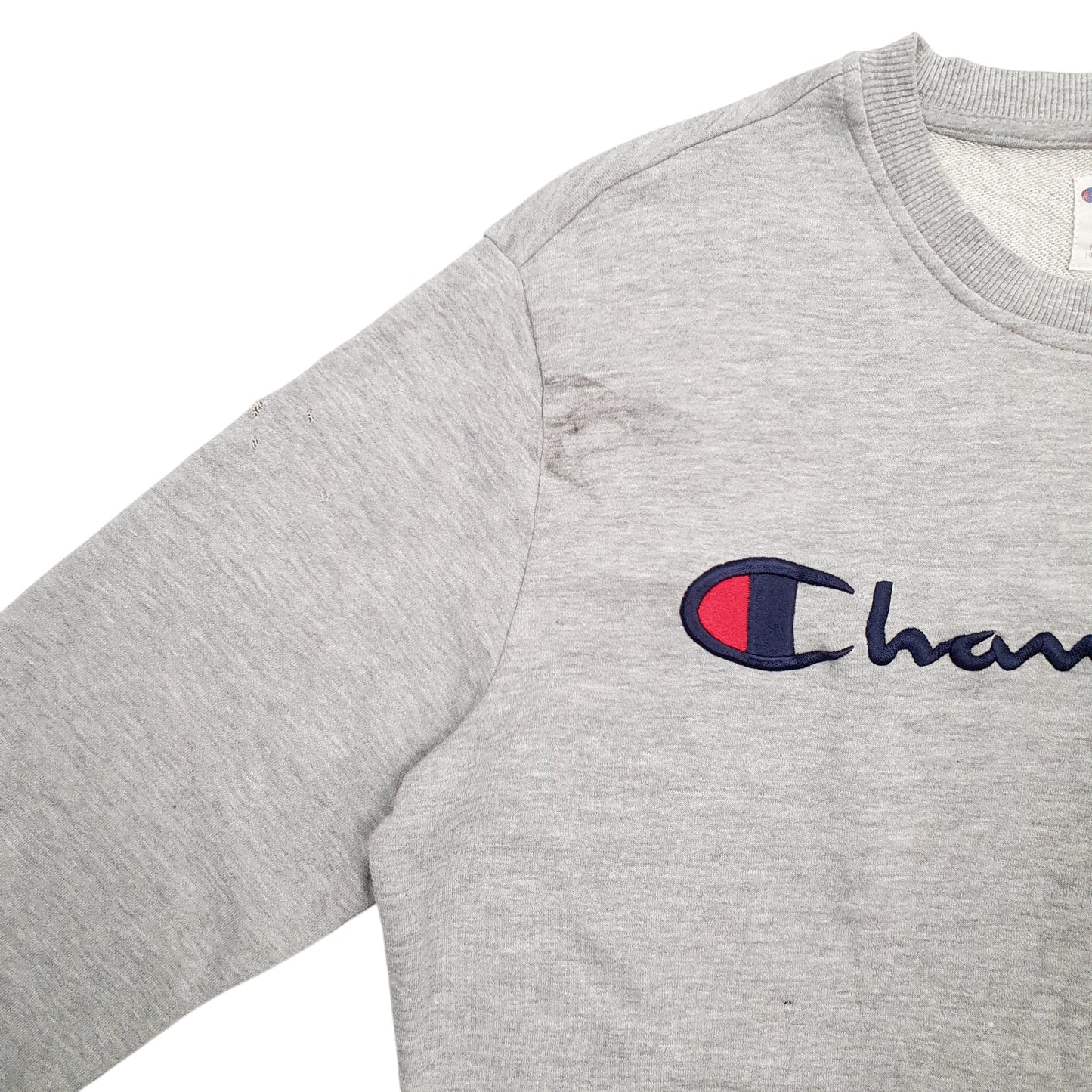 Mens Grey Champion Spellout Crewneck Jumper