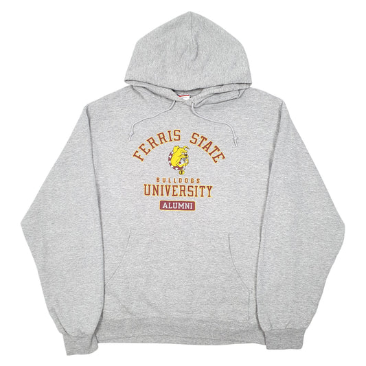 Mens Grey Champion Ferris State University Bulldogs USA Spellout Hoodie Jumper