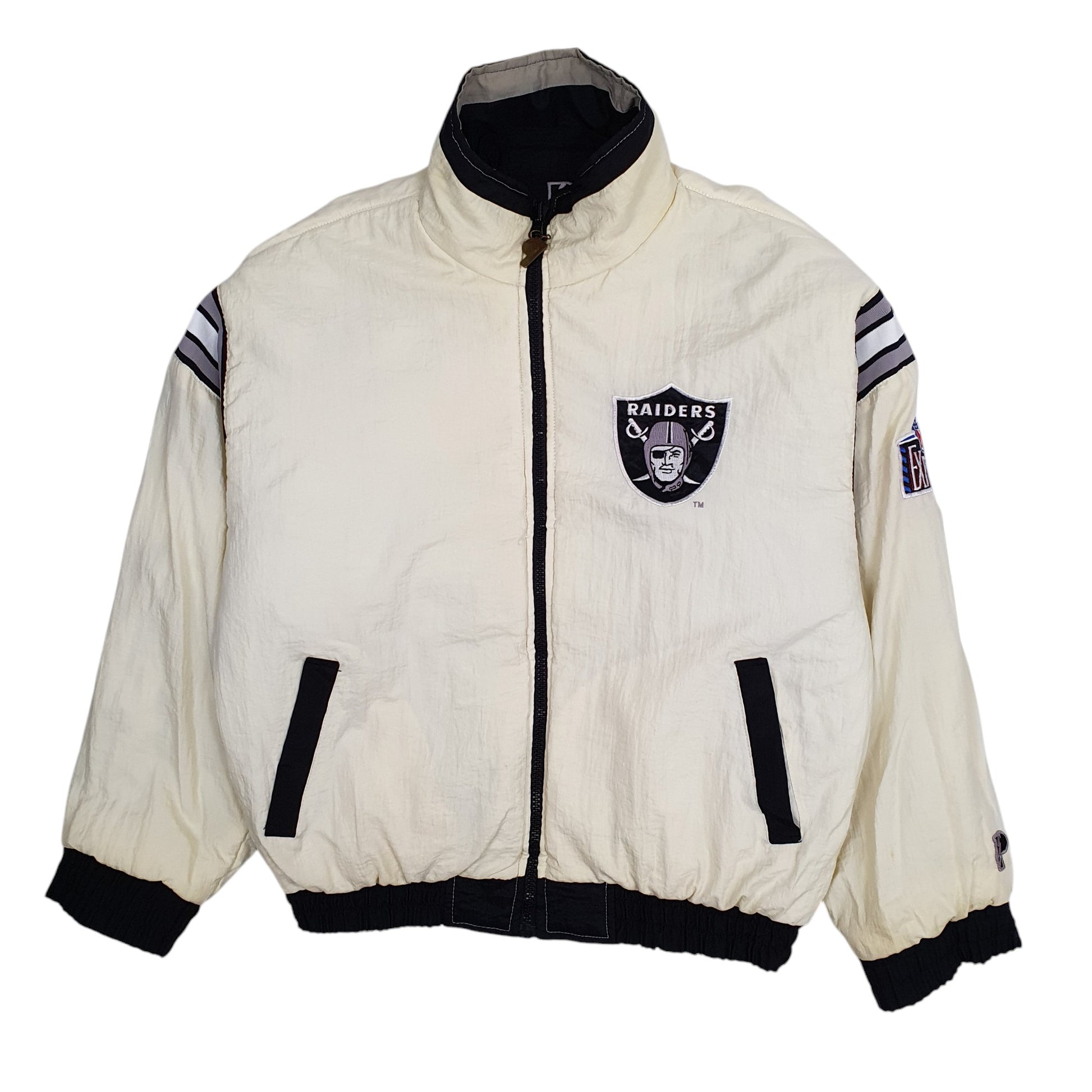 Mens Black Pro Player Vintage 1990s Oakland Raiders NFL Reversible  Coat