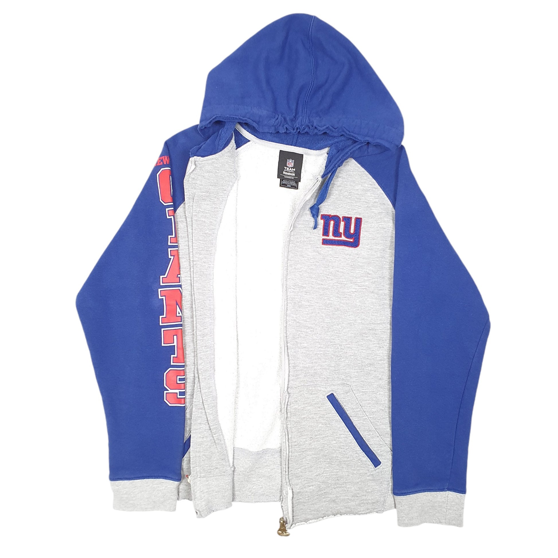 Womens Grey Reebok Hoodie NFL New York Giants Football USA Full Zip Jumper