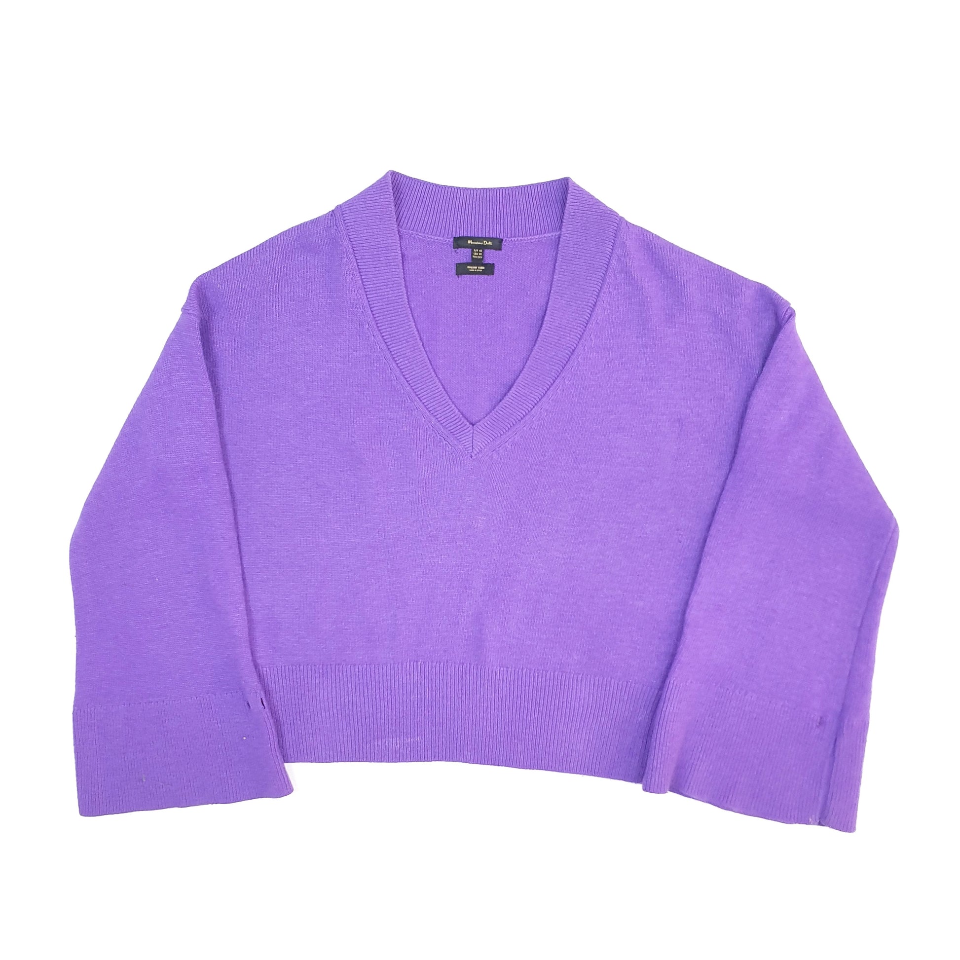 Womens Purple Massimo Dutti Flared Sleeve V Neck Jumper
