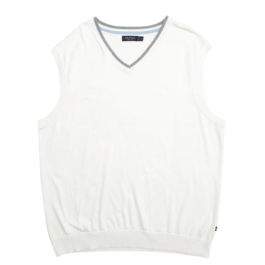 Mens White Nautica Knit Vest Jumper