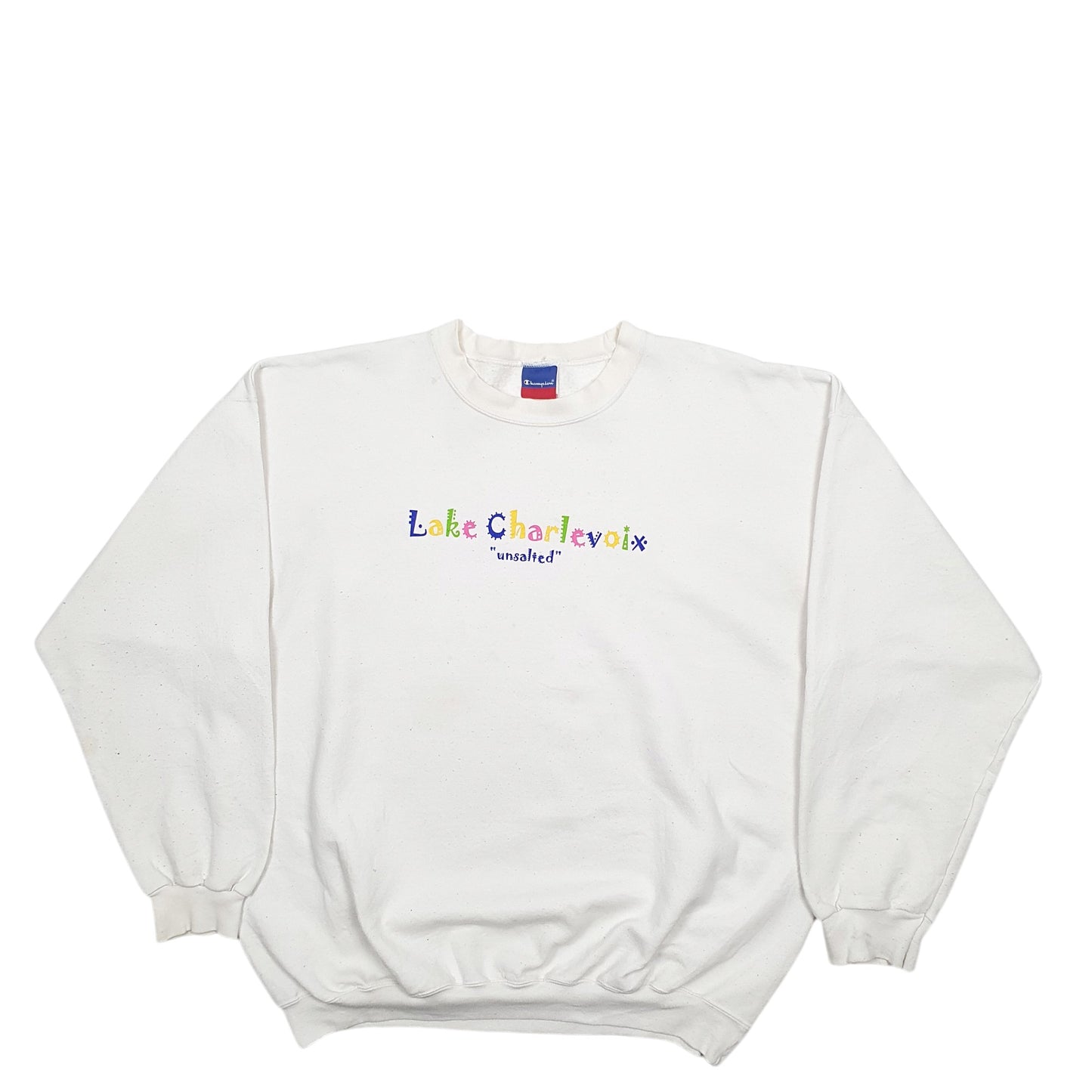 Mens White Champion Lake Charlevoix Crewneck Jumper