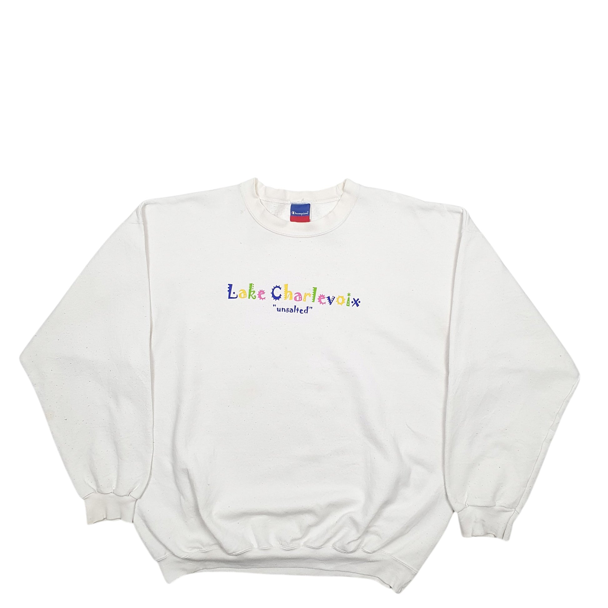 Mens White Champion Lake Charlevoix Crewneck Jumper