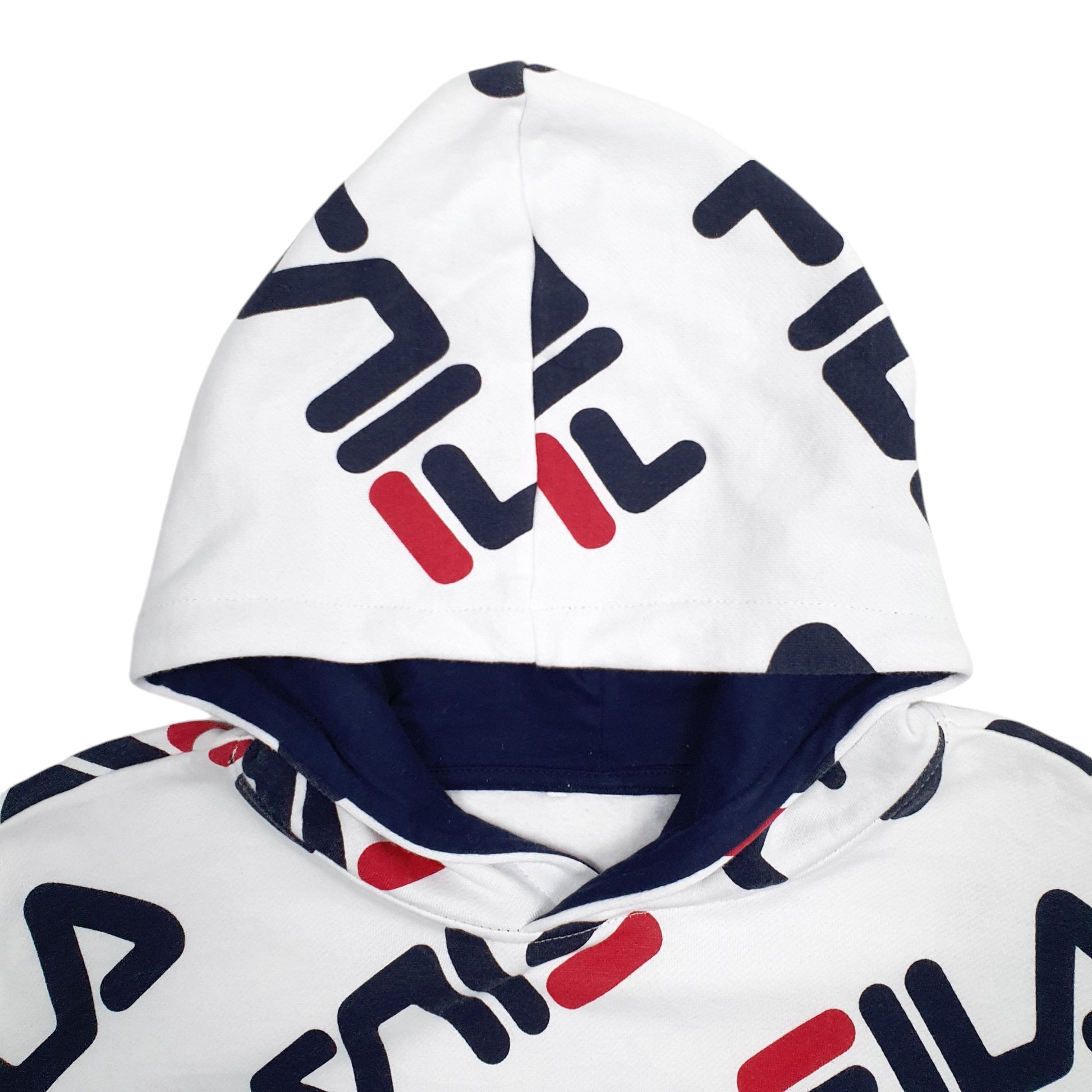 Mens White Fila Spellout Hoodie Jumper