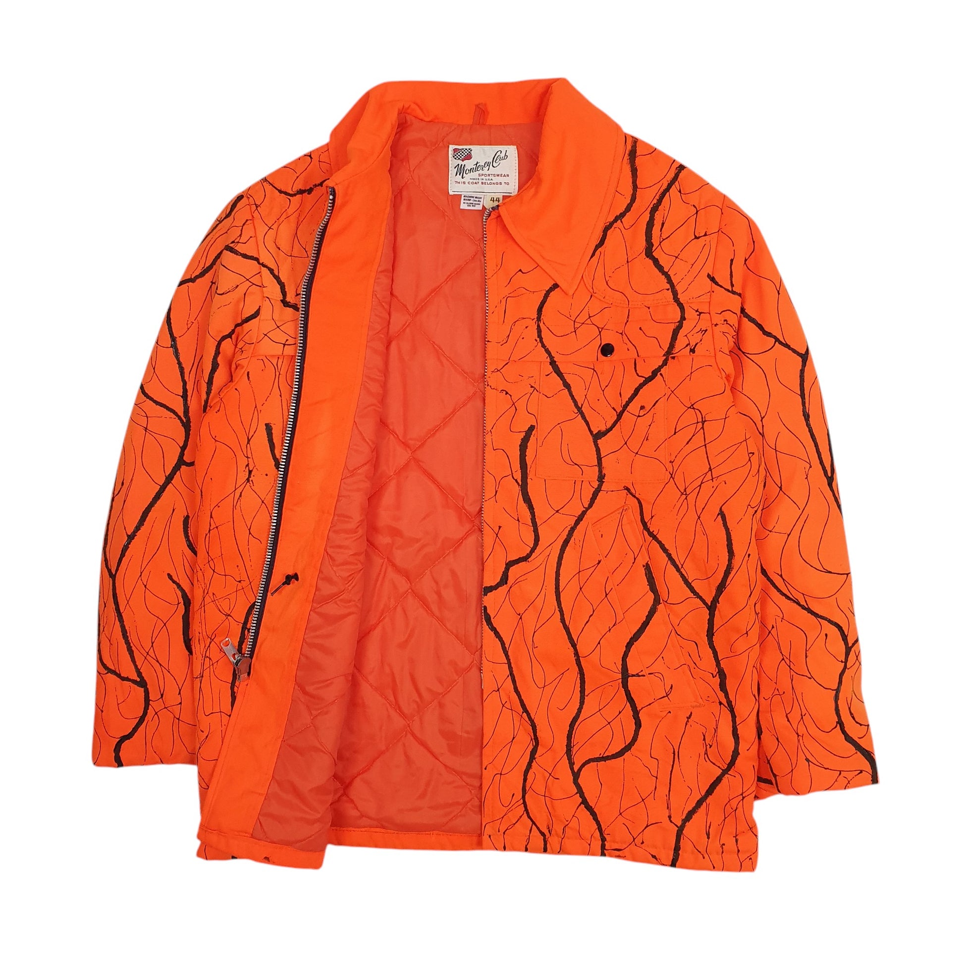 Mens Orange Monterrey Club Sportswear Vintage 1970s Made In USA Hunting Game Crewneck Coat