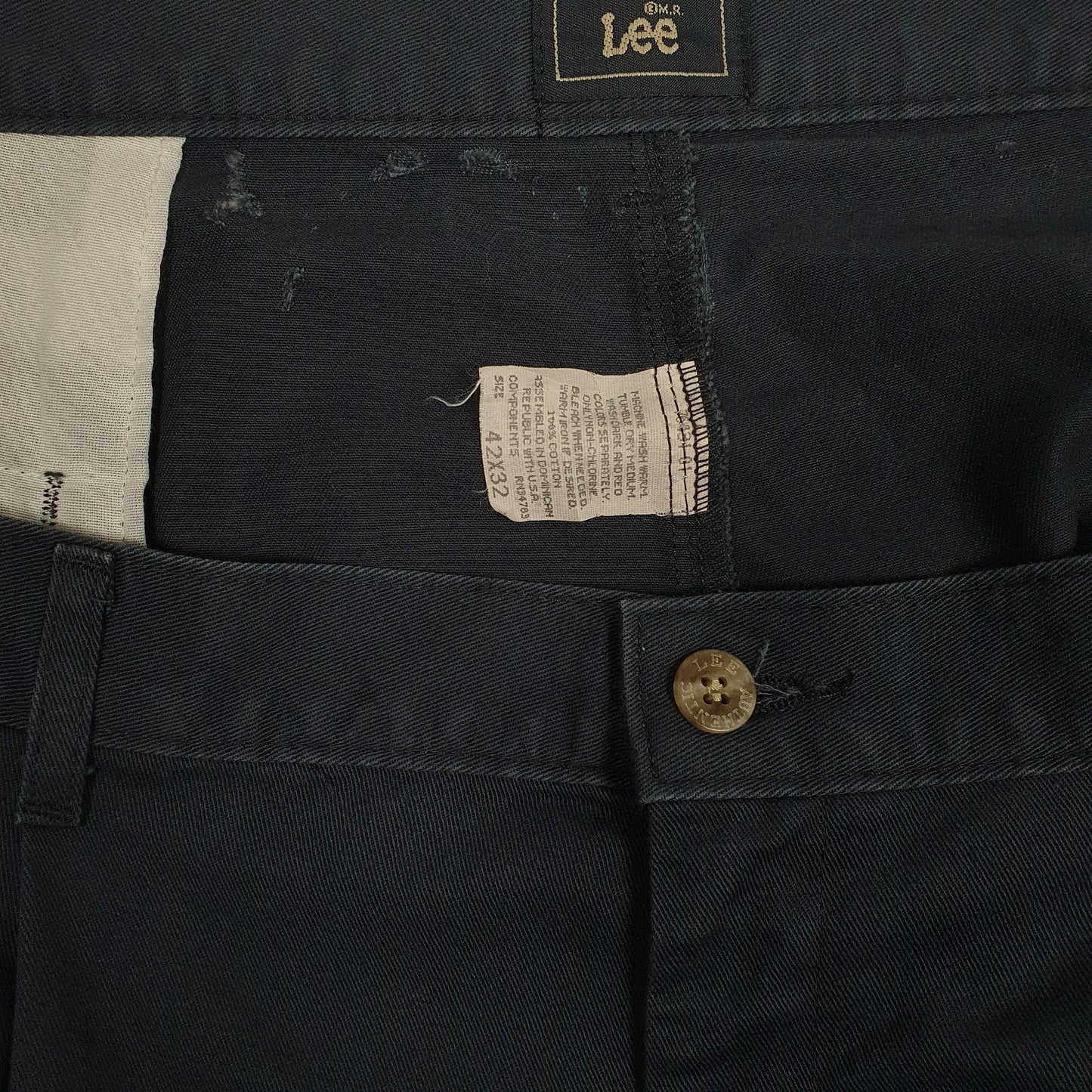 Mens Navy Lee Vintage 1980s Pleated Chino Trousers