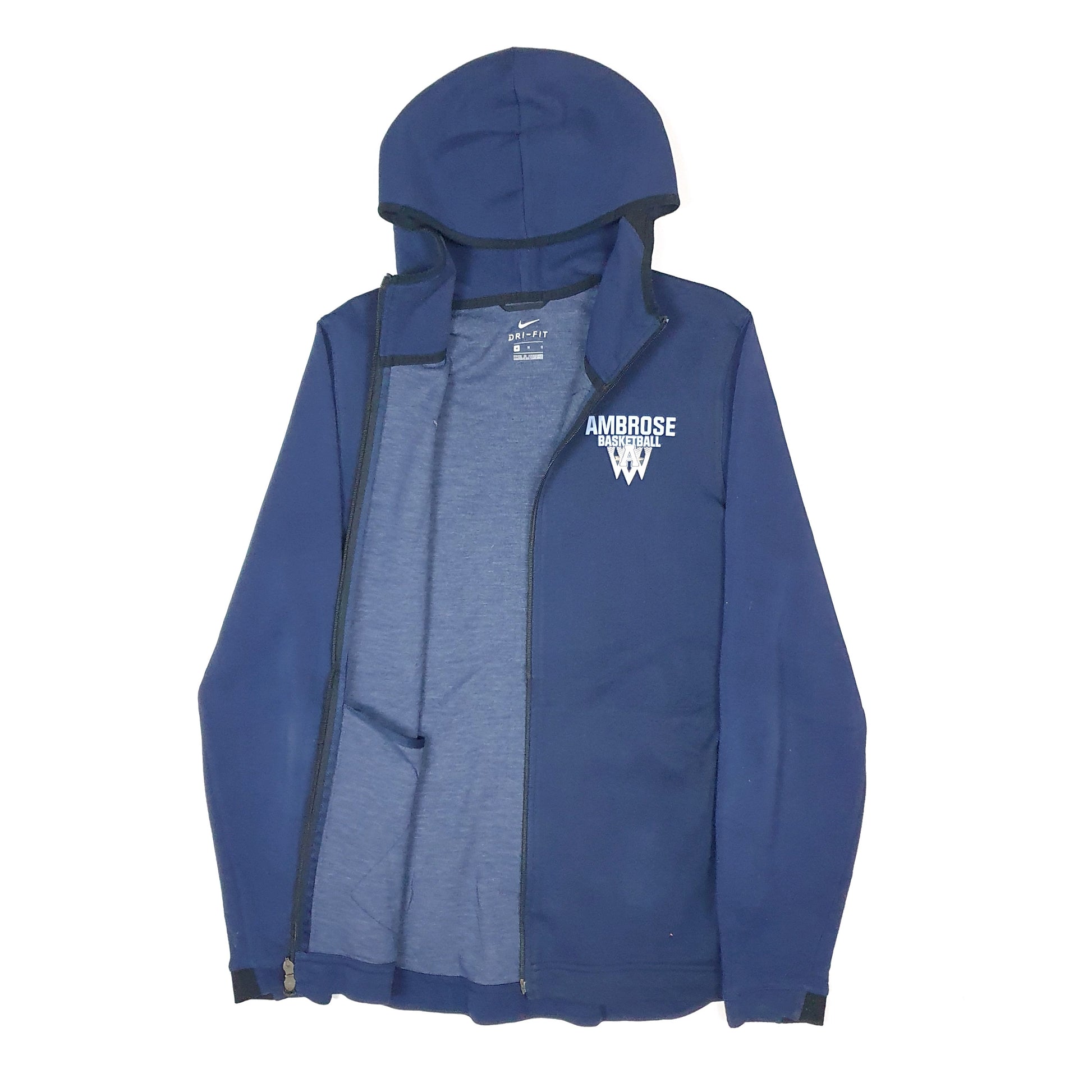 Mens Navy Nike Ambrose Basketball USA College Hoodie Dri Fit Full Zip Jumper