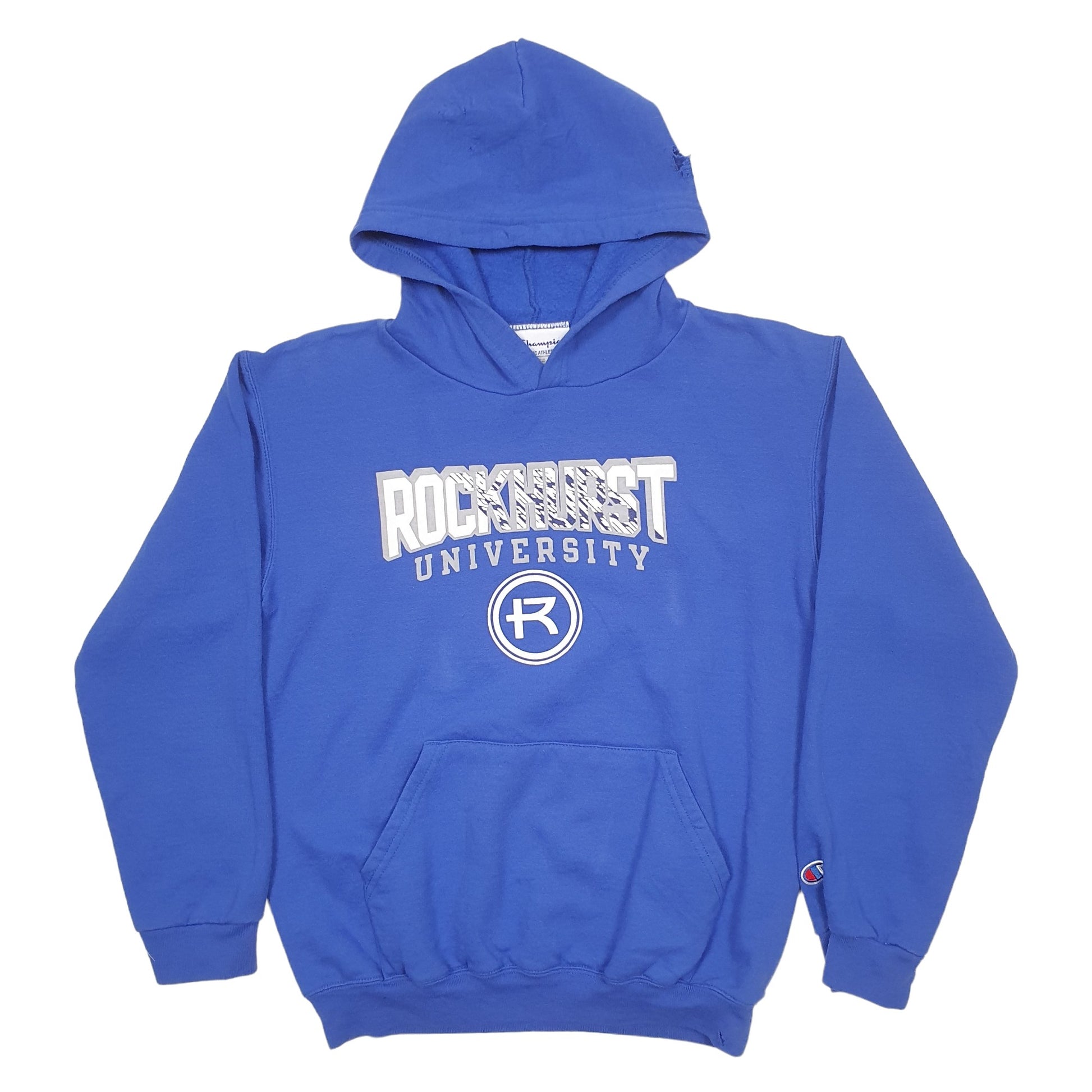 Womens Blue Champion USA College Rockhurst Spellout Hoodie Jumper