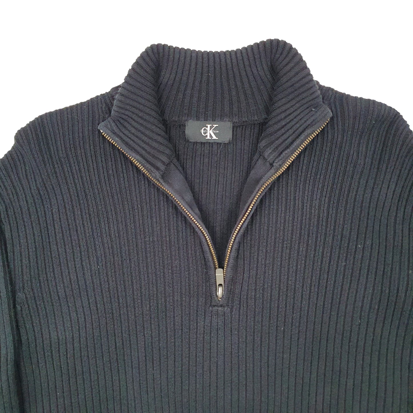 Mens Black Calvin Klein Cable Knit Quarter Zip Jumper