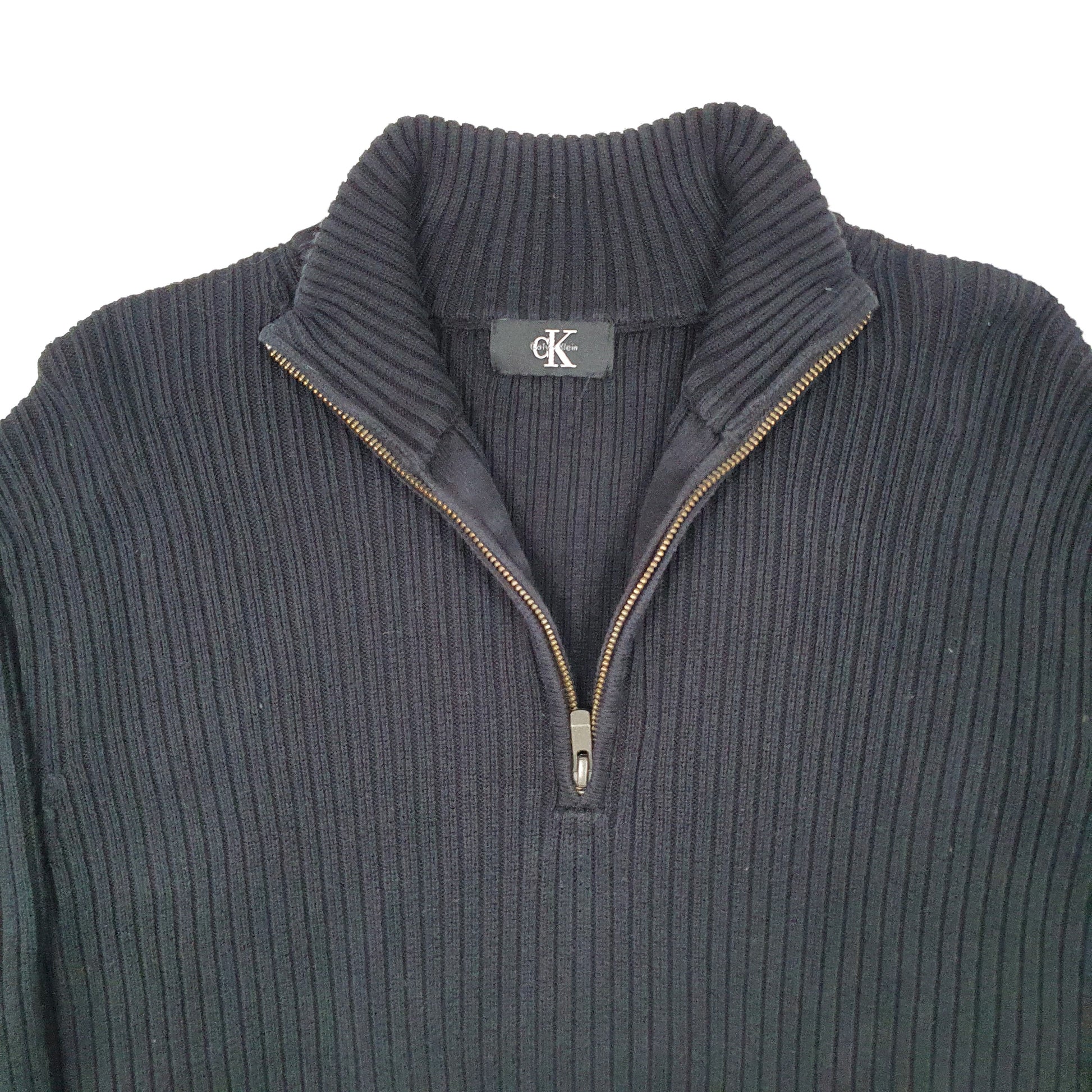 Mens Black Calvin Klein Cable Knit Quarter Zip Jumper