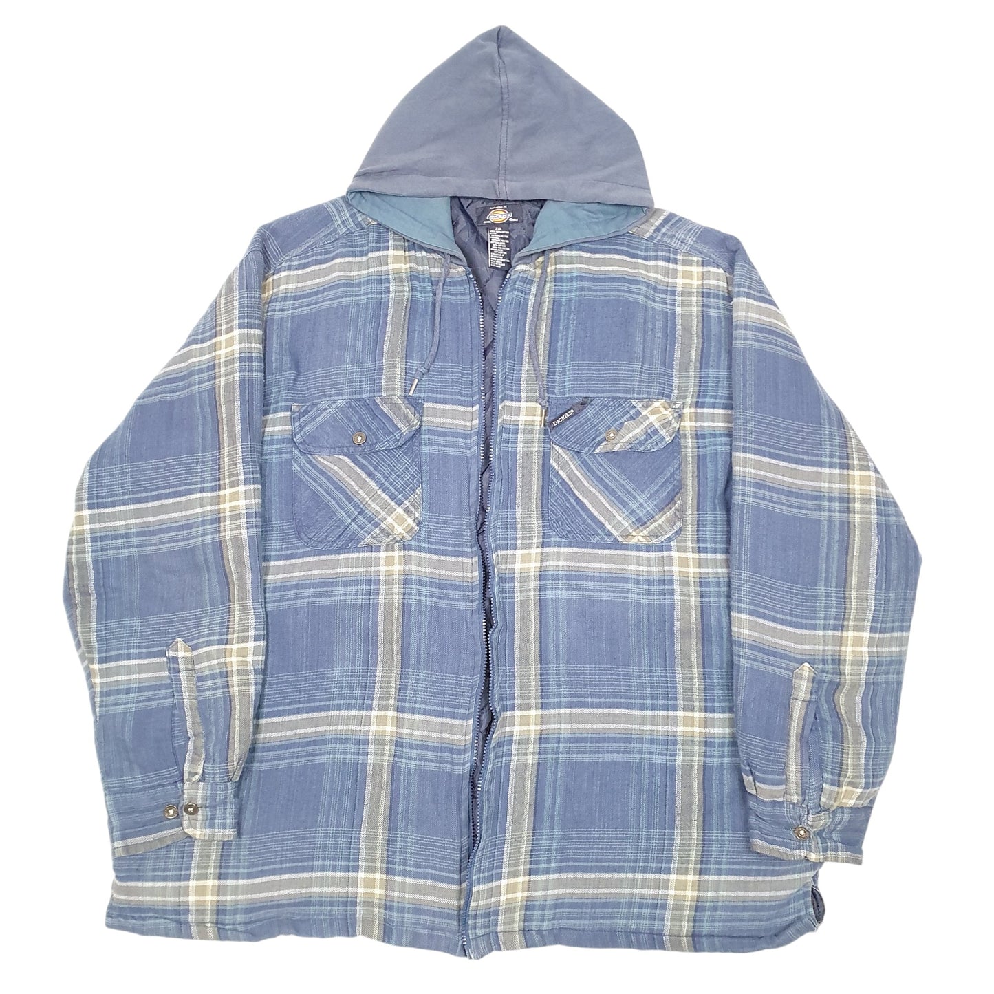 Mens Blue Dickies Hooded Overshirt Shacket Plaid Insulated Hoodie Coat