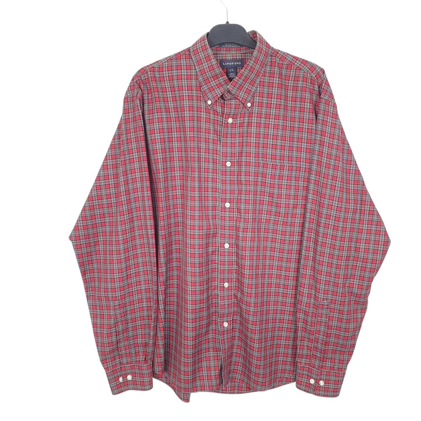 Mens Red Lands End Tartan Long Sleeve Shirt