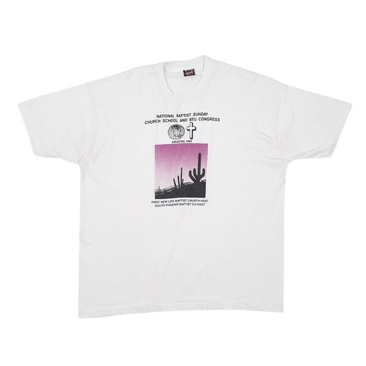 Mens White Fruit Of The Loop Single Stitch Vintage 90s Short Sleeve T Shirt