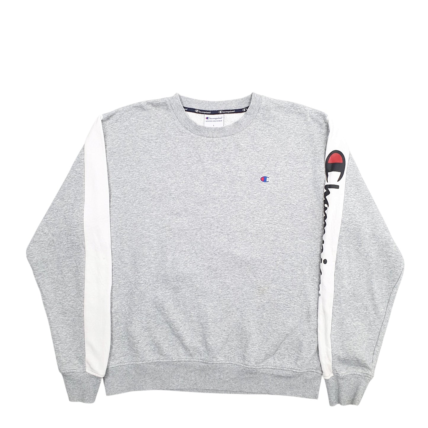 Mens Grey Champion Spellout Crewneck Jumper