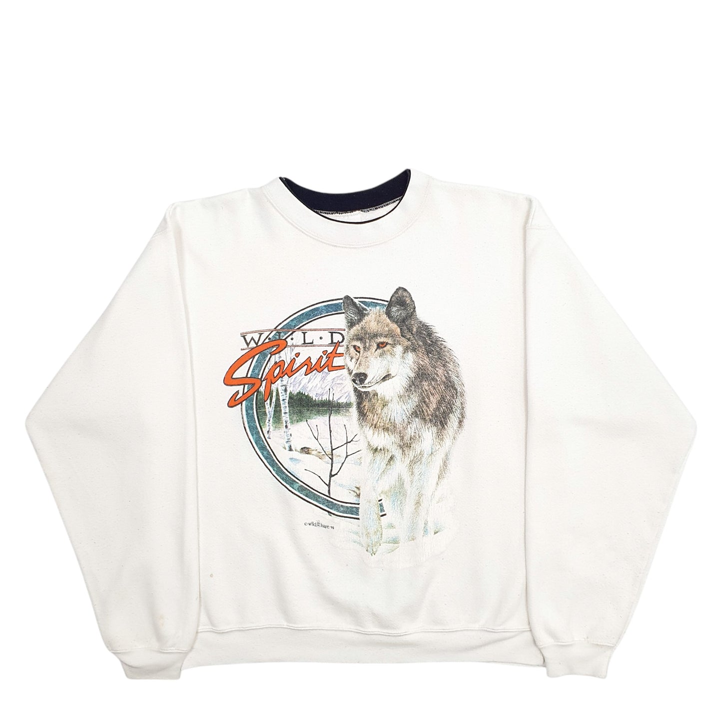 Mens Cream Alore Wild Spirit Wolves Made In USA Crewneck Jumper