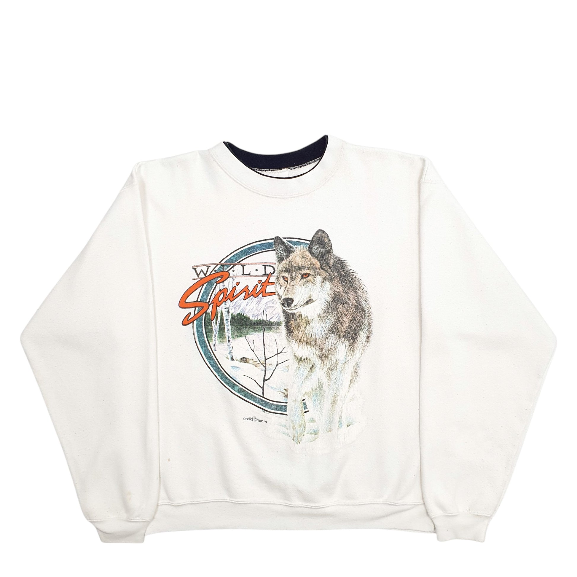 Mens Cream Alore Wild Spirit Wolves Made In USA Crewneck Jumper