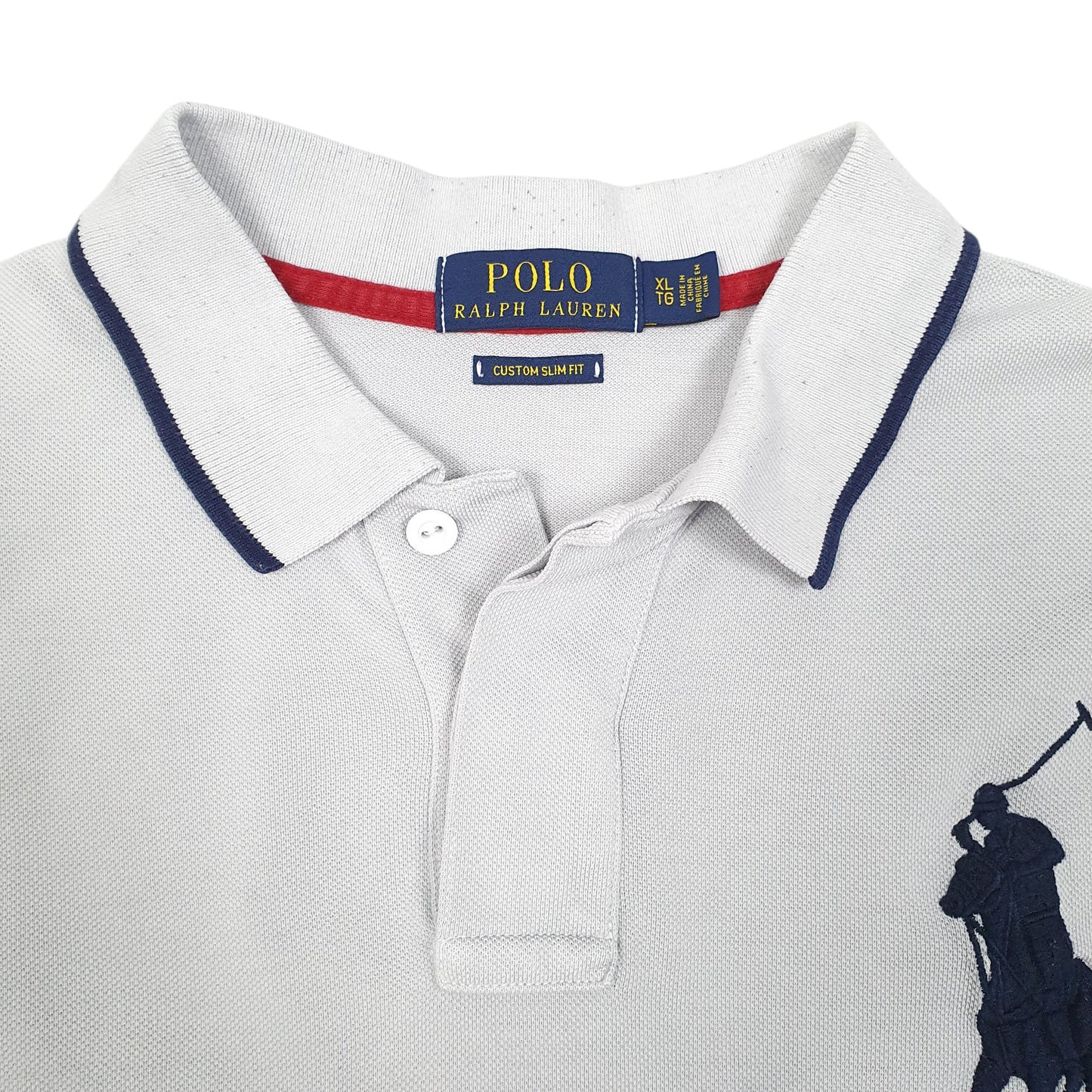 Mens Grey Polo Ralph Lauren USA Spellout Flag Short Sleeve Polo Shirt