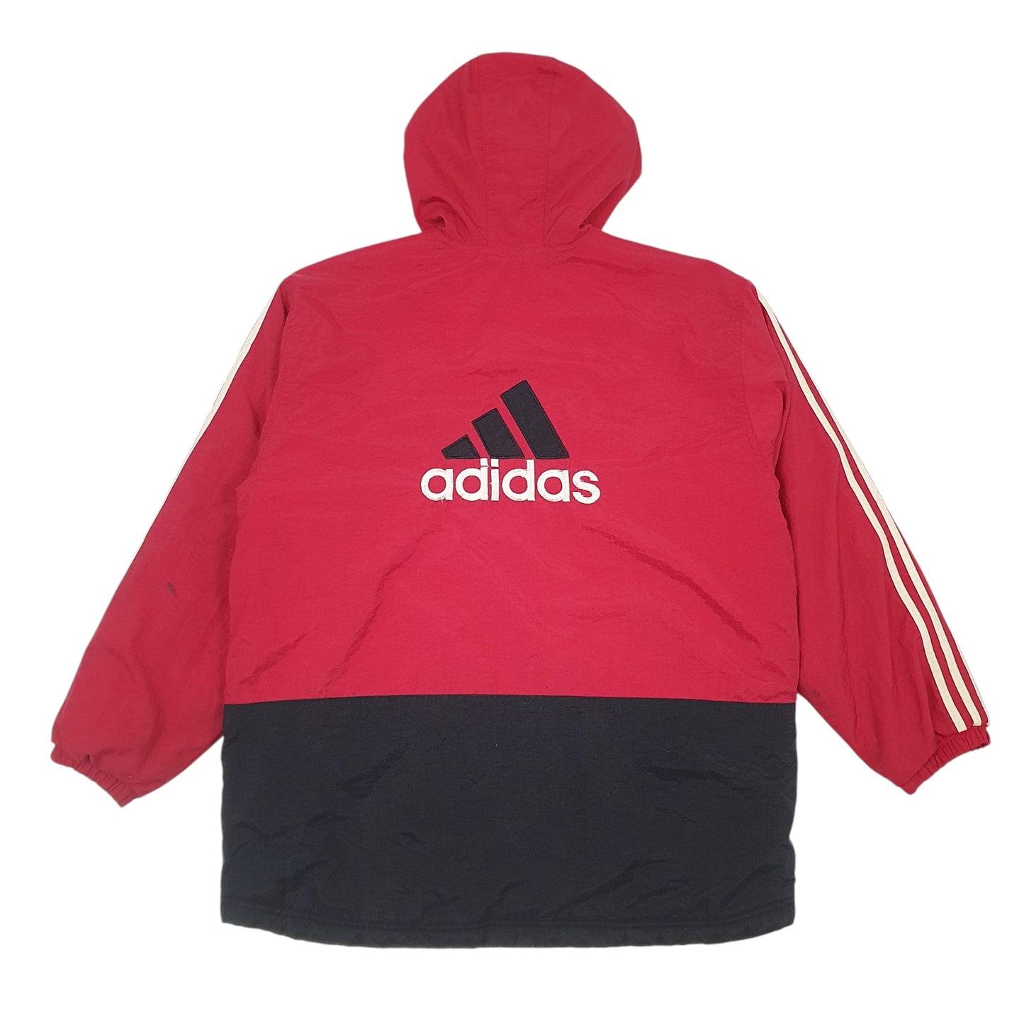 Mens Red Adidas Vintage 90s Spellout Padded  Coat