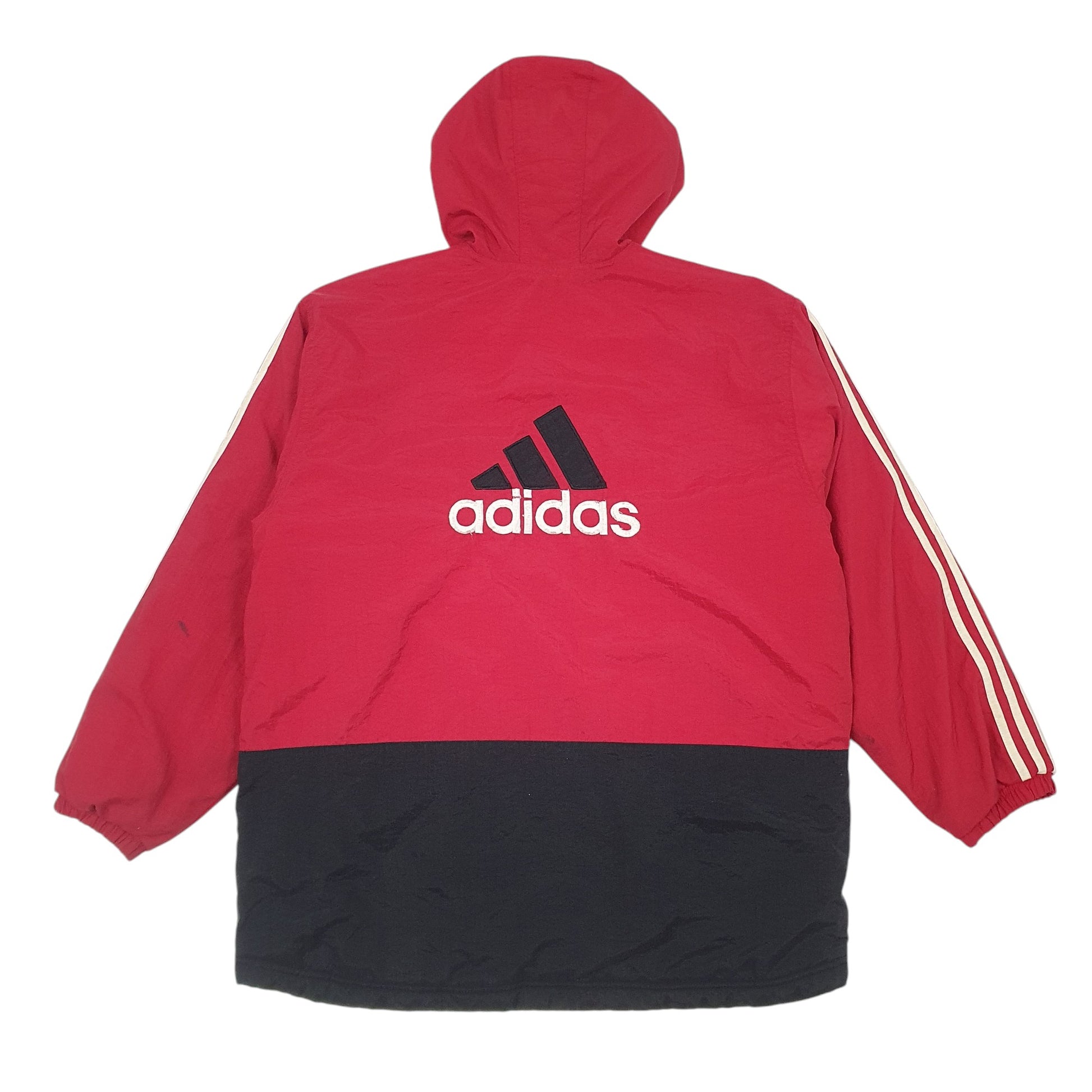 Mens Red Adidas Vintage 90s Spellout Padded  Coat