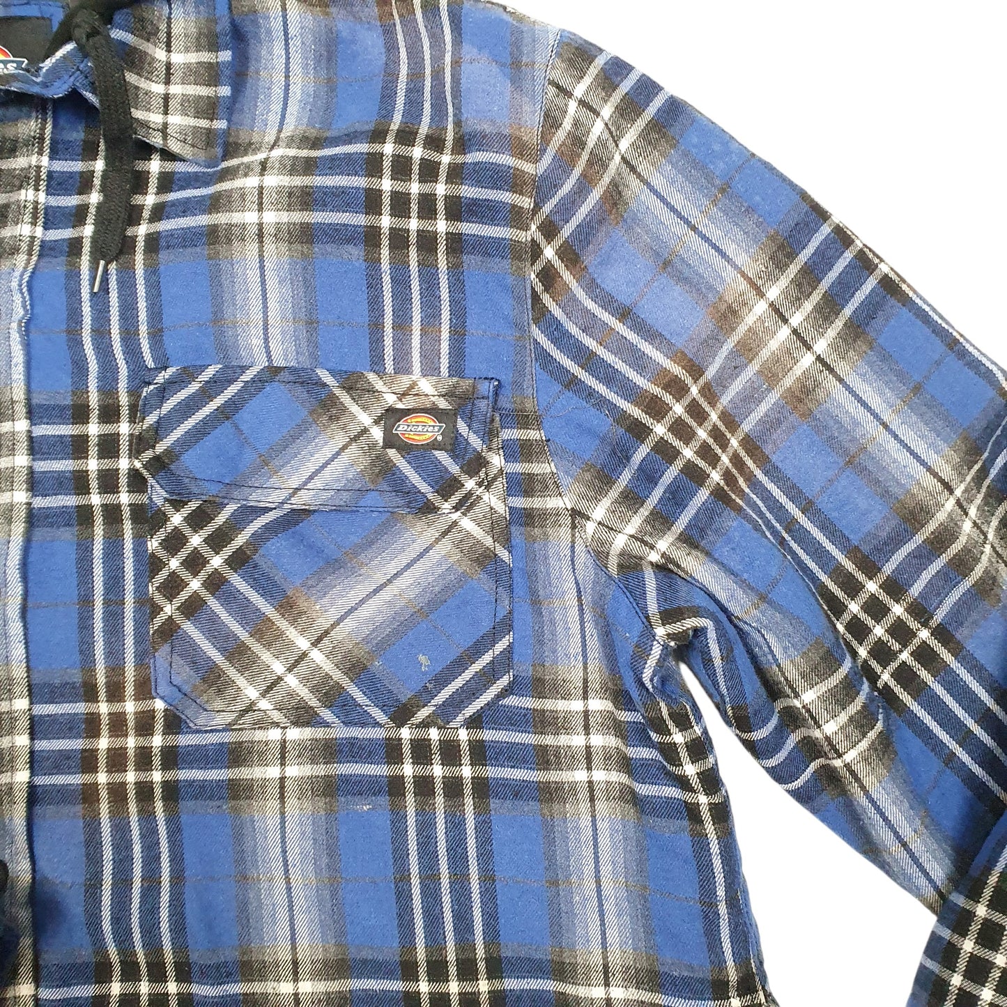 Mens Blue Dickies Hooded Padded Plaid Lumberjack Overshirt Shacket  Coat
