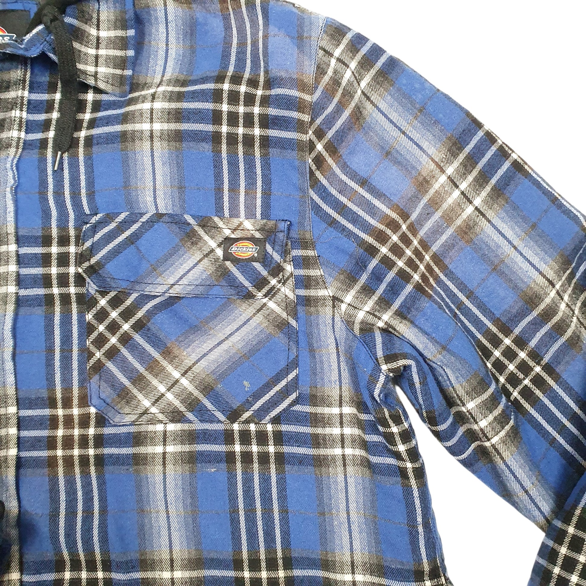 Mens Blue Dickies Hooded Padded Plaid Lumberjack Overshirt Shacket  Coat