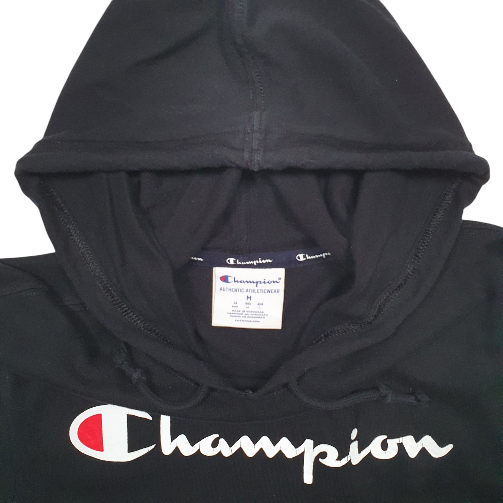 Mens Black Champion Spellout Hoodie Jumper