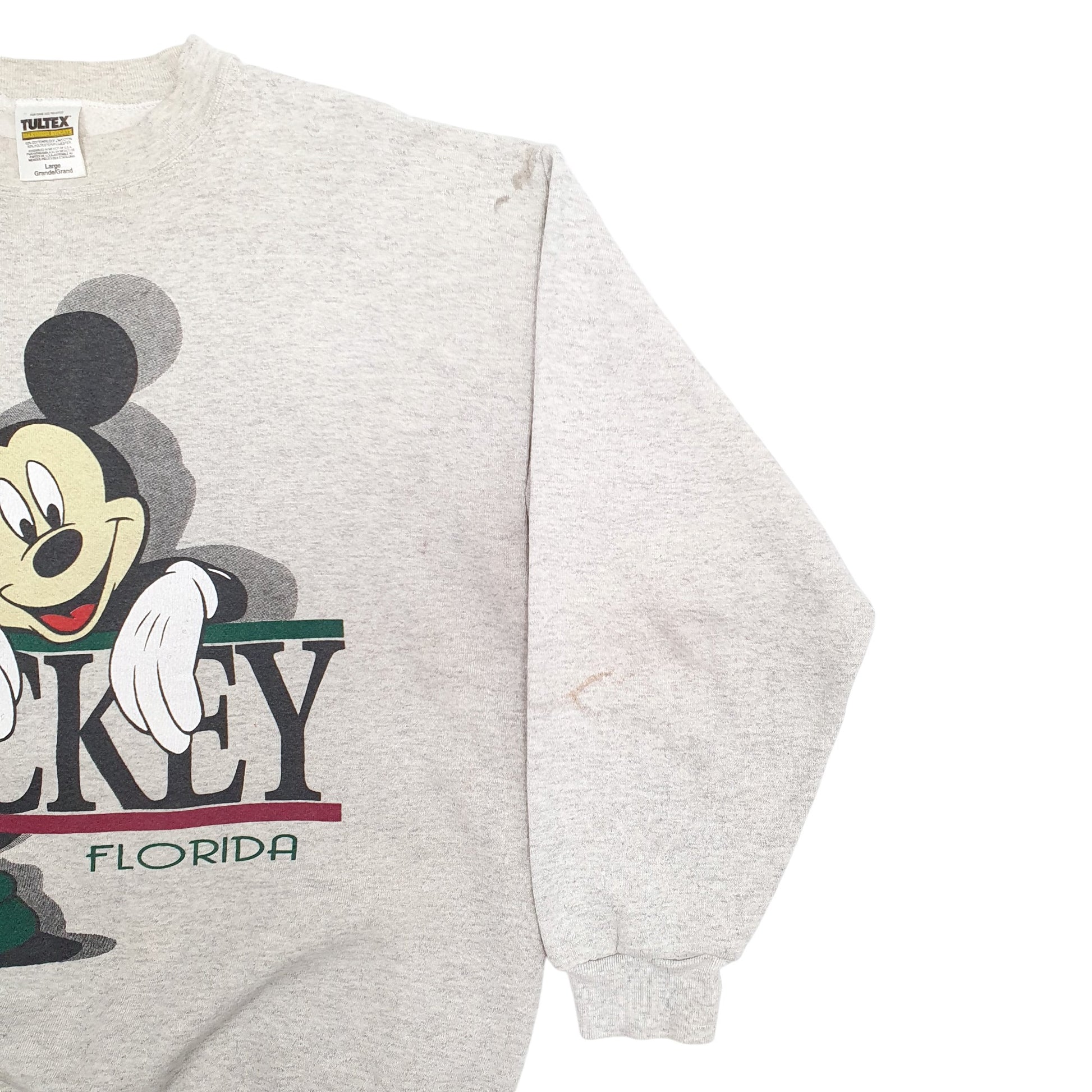 Mens Grey Tultex Mickey Mouse Florida Spellout Vintage 1990s Crewneck Jumper