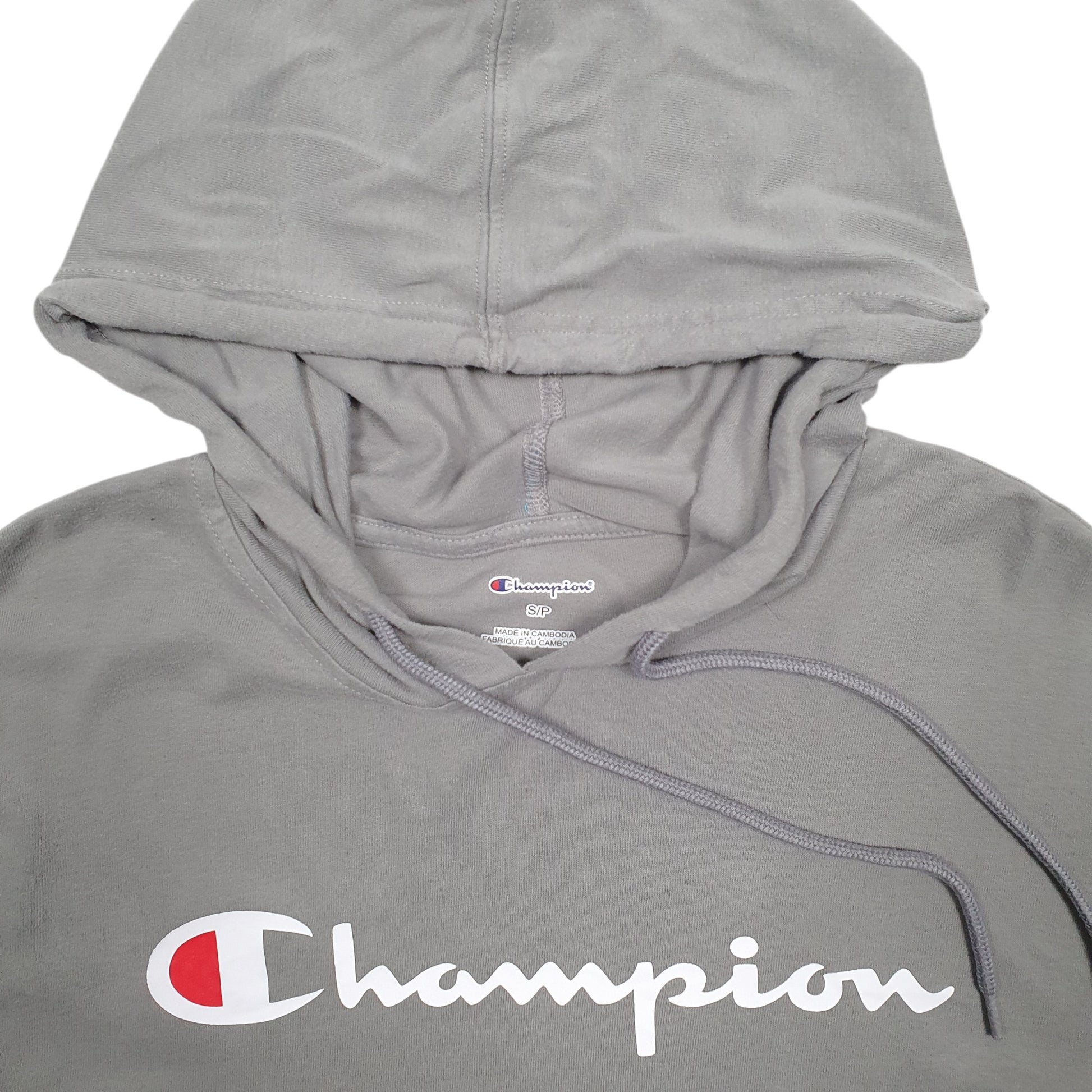 Mens Grey Champion Spellout Hoodie Jumper