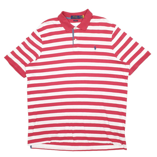 Mens Pink Polo Ralph Lauren Stripes Classic Short Sleeve Polo Shirt