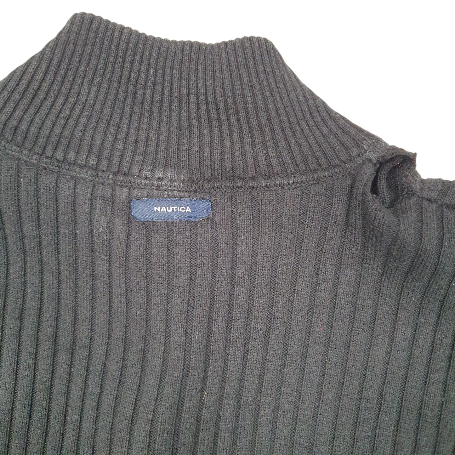 Mens Black Nautica Knit Ribbed Button Quarter Zip Jumper