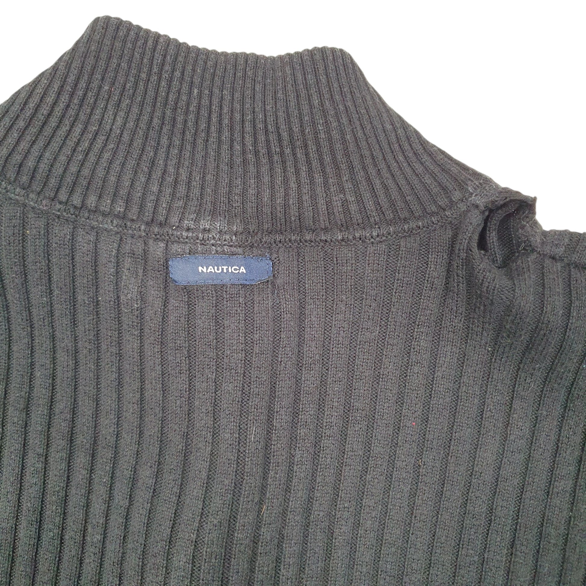 Mens Black Nautica Knit Ribbed Button Quarter Zip Jumper