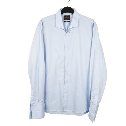 Mens Blue Moss Skinny London Long Sleeve Shirt