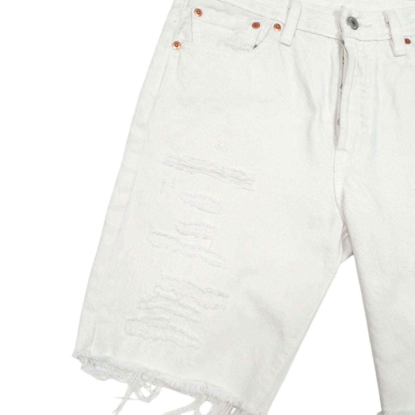 Mens White Levis 501 Jorts Distressed Denim Shorts