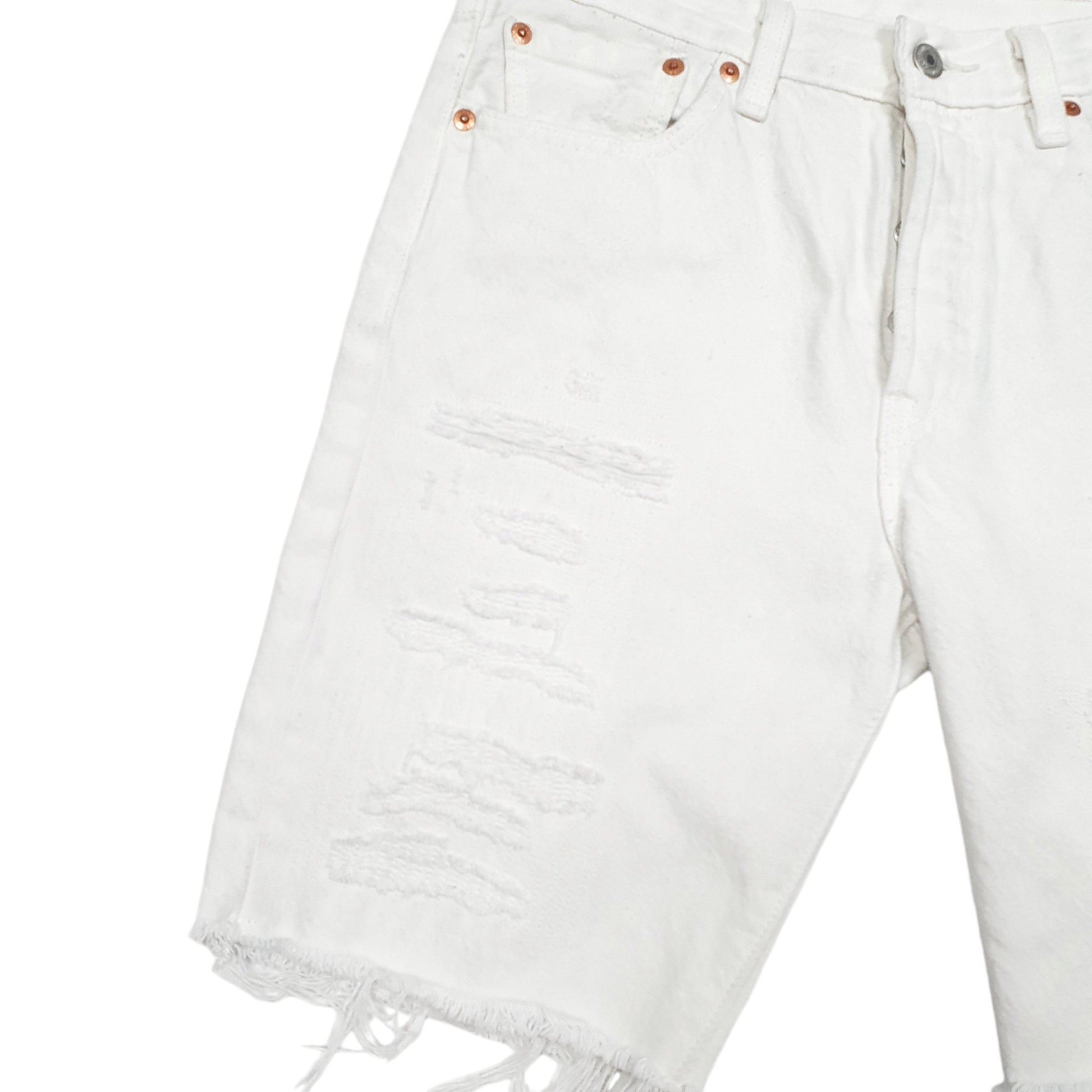 Mens White Levis 501 Jorts Distressed Denim Shorts