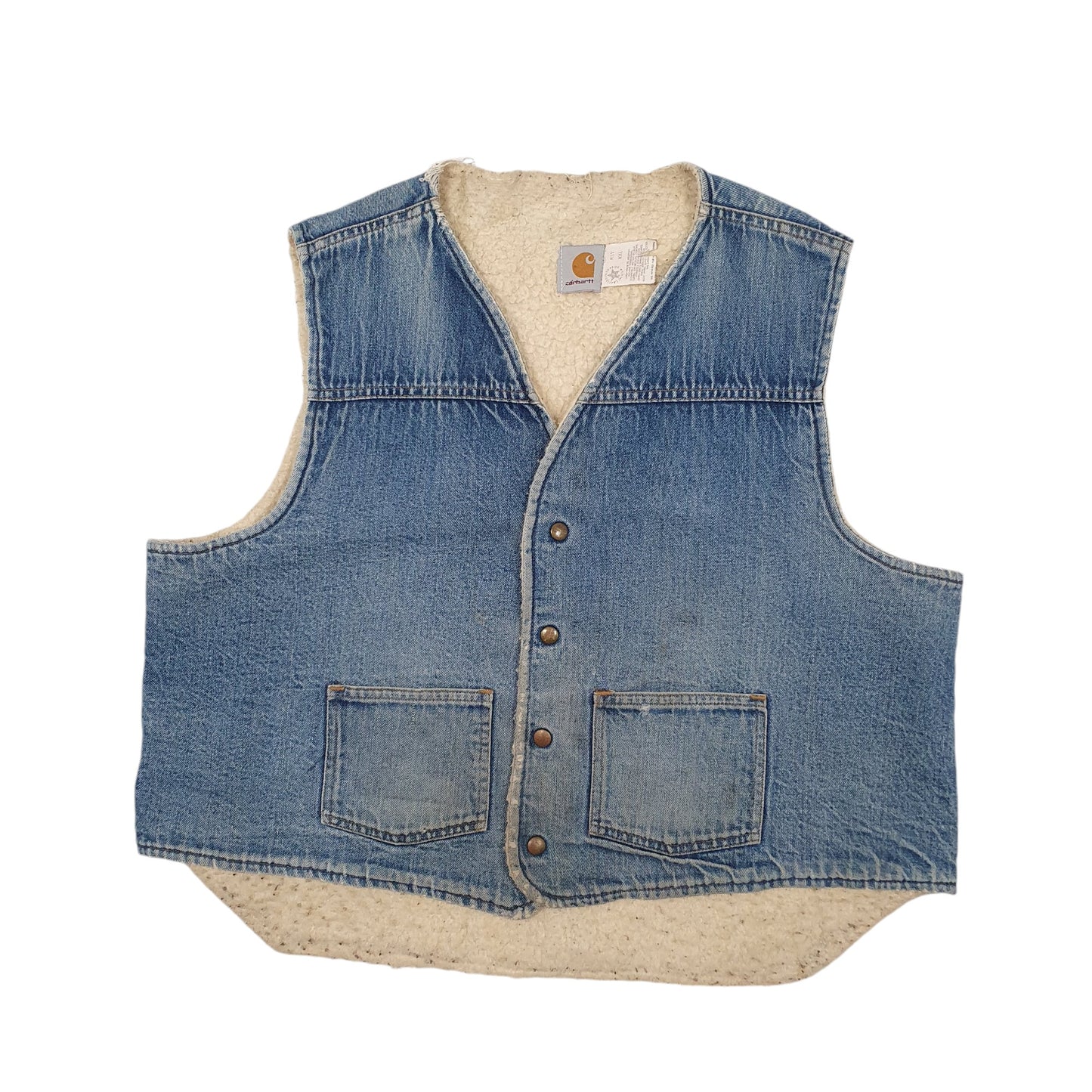 Mens Blue Carhartt Vest Gilet 8SV Sherpa Vintage 1980s Union Made Crewnecks Coat