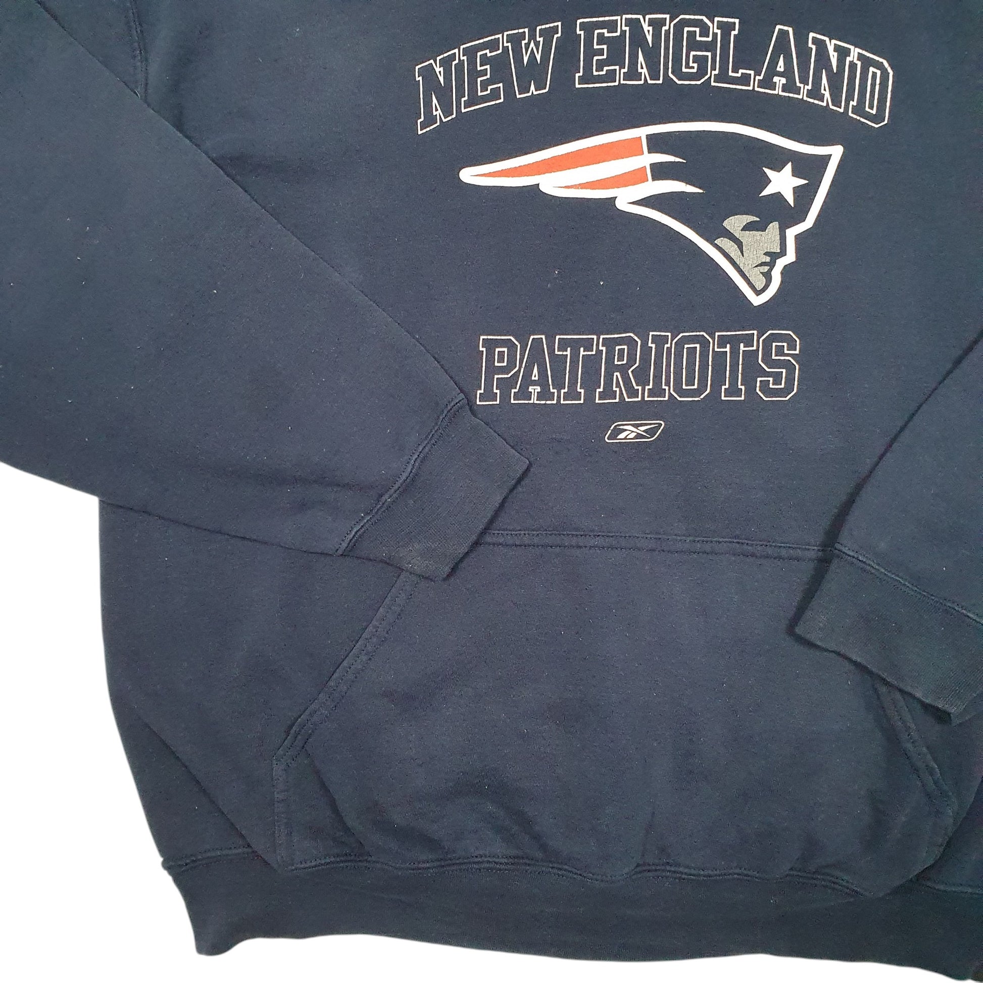 Mens Navy Reebok New England Patriots Football USA NFL Spellout Hoodie Jumper