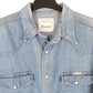 Mens Blue Wrangler Denim Jeans Vintage Pearl Snap Cowboy Western Long Sleeve Shirt