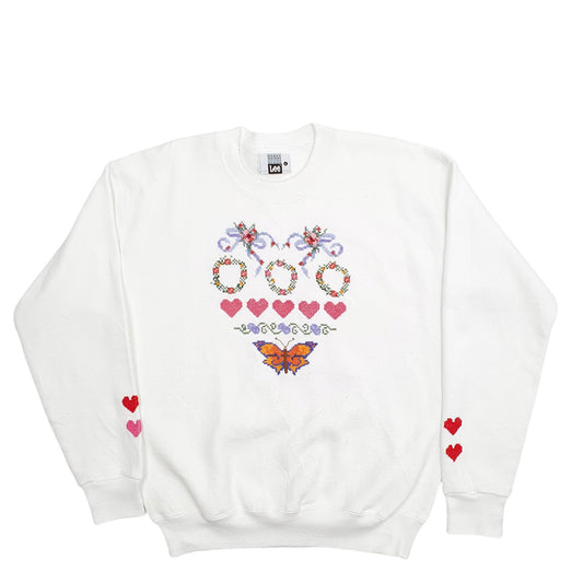 Mens White Lee Embroidery Made In USA Crewneck Jumper