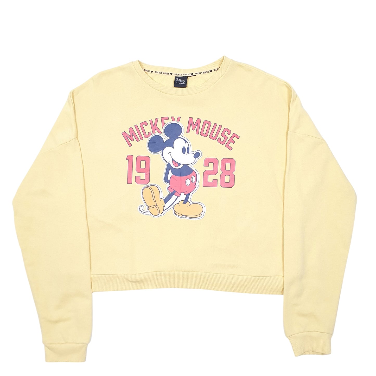 Womens Yellow Disney Primark Mickey Mouse 1928 Crop Crewneck Jumper