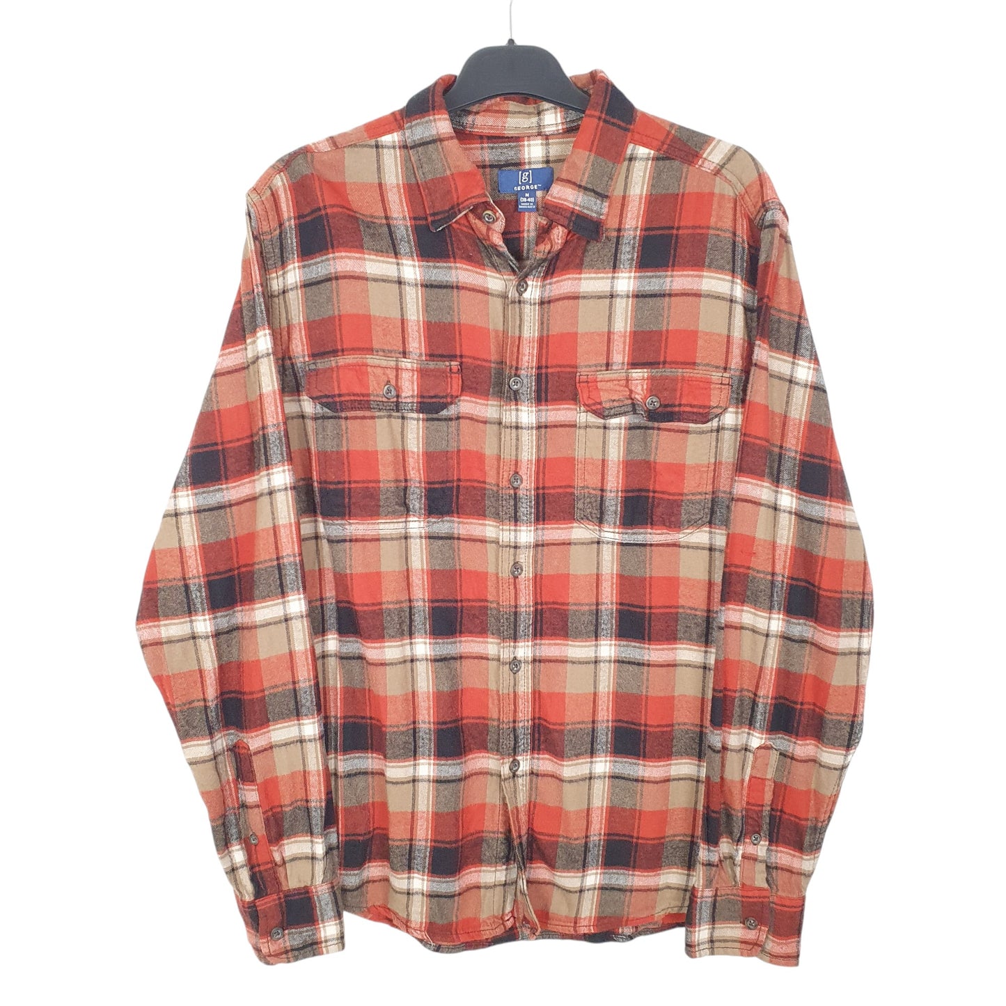 Mens Orange George Flannel Long Sleeve Shirt